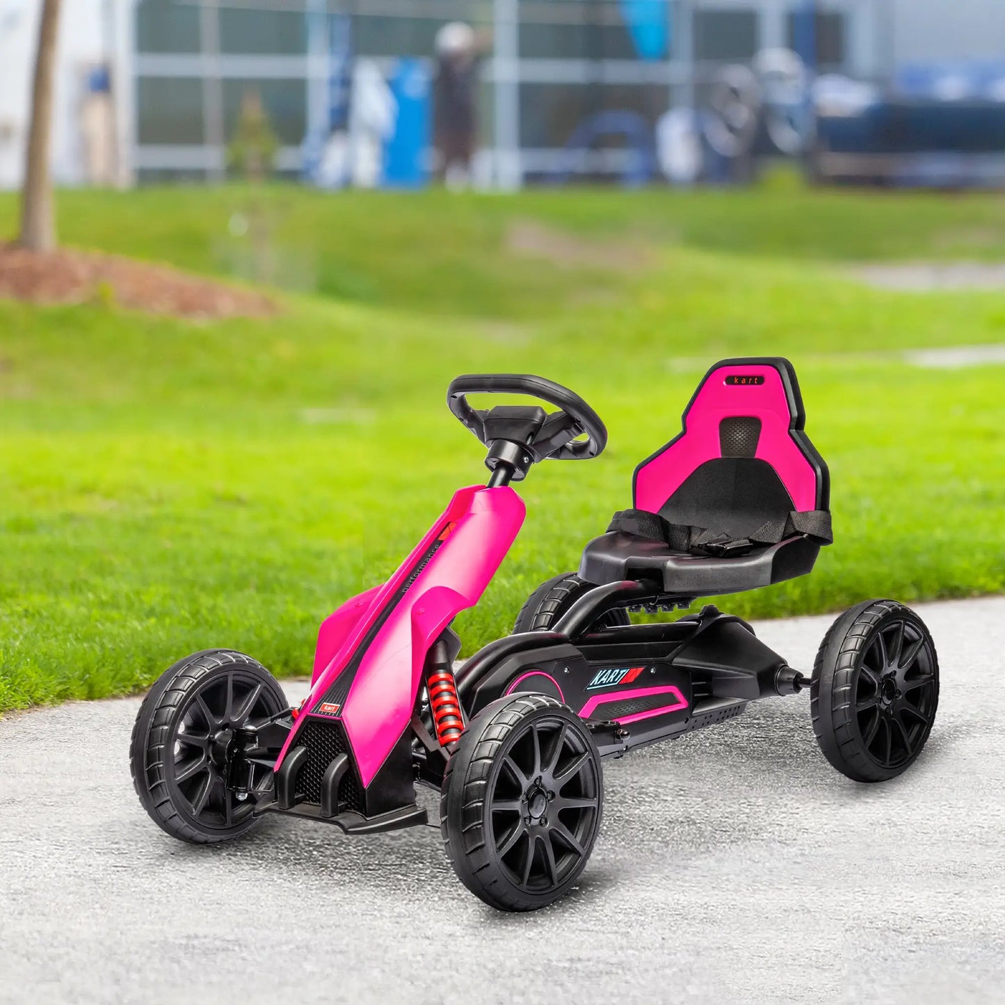 12V Electric Go Kart for Kids, Ride-On Racing Go Kart with Forward Reversing, Rechargeable Battery, 2 Speeds, for Boys Girls Aged 3-8 Years Old - Pink