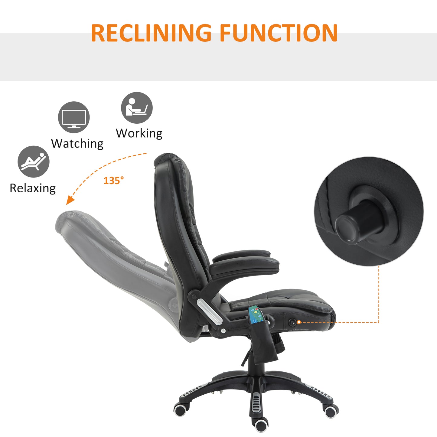 HOMCOM 6-Point Massage Office Chair with Seat Heated for Home Office, PU Leather High Back Executive Desk Chair with Adjustable Height and 360° Swivel for Work Study, Black