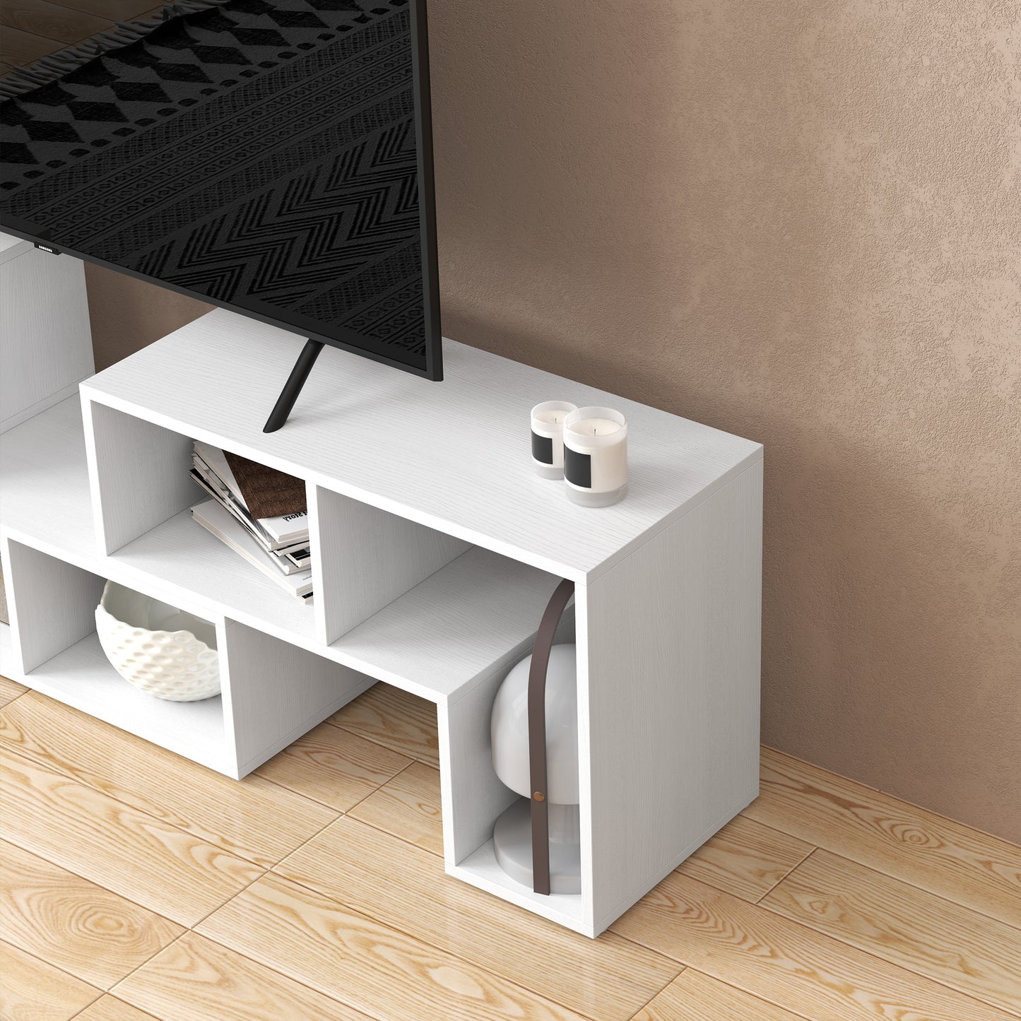 HOMCOM Three-Block Modular TV Stand - White Wood-Effect