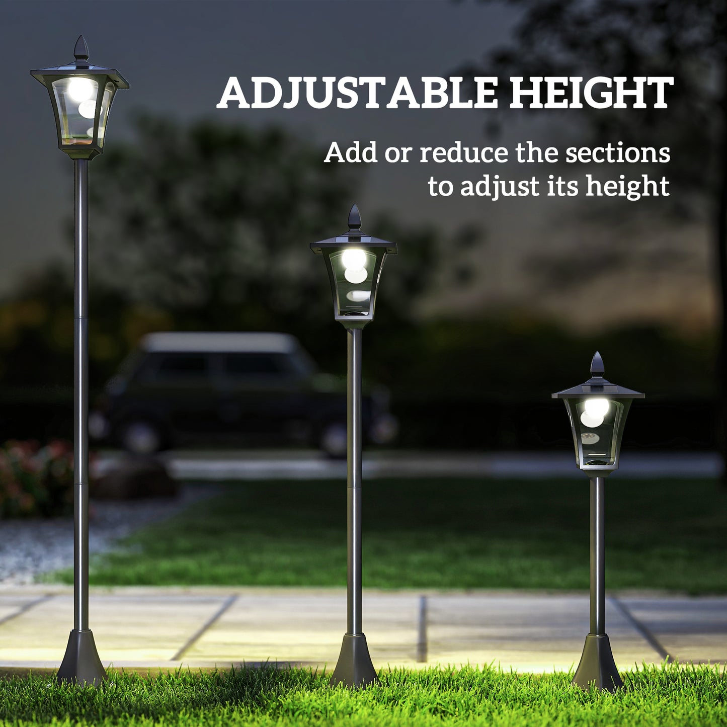 Outsunny Outdoor Garden Solar Post Lamp Sensor Dimmable LED Lantern Bollard Pathway 1.6M Tall – Black