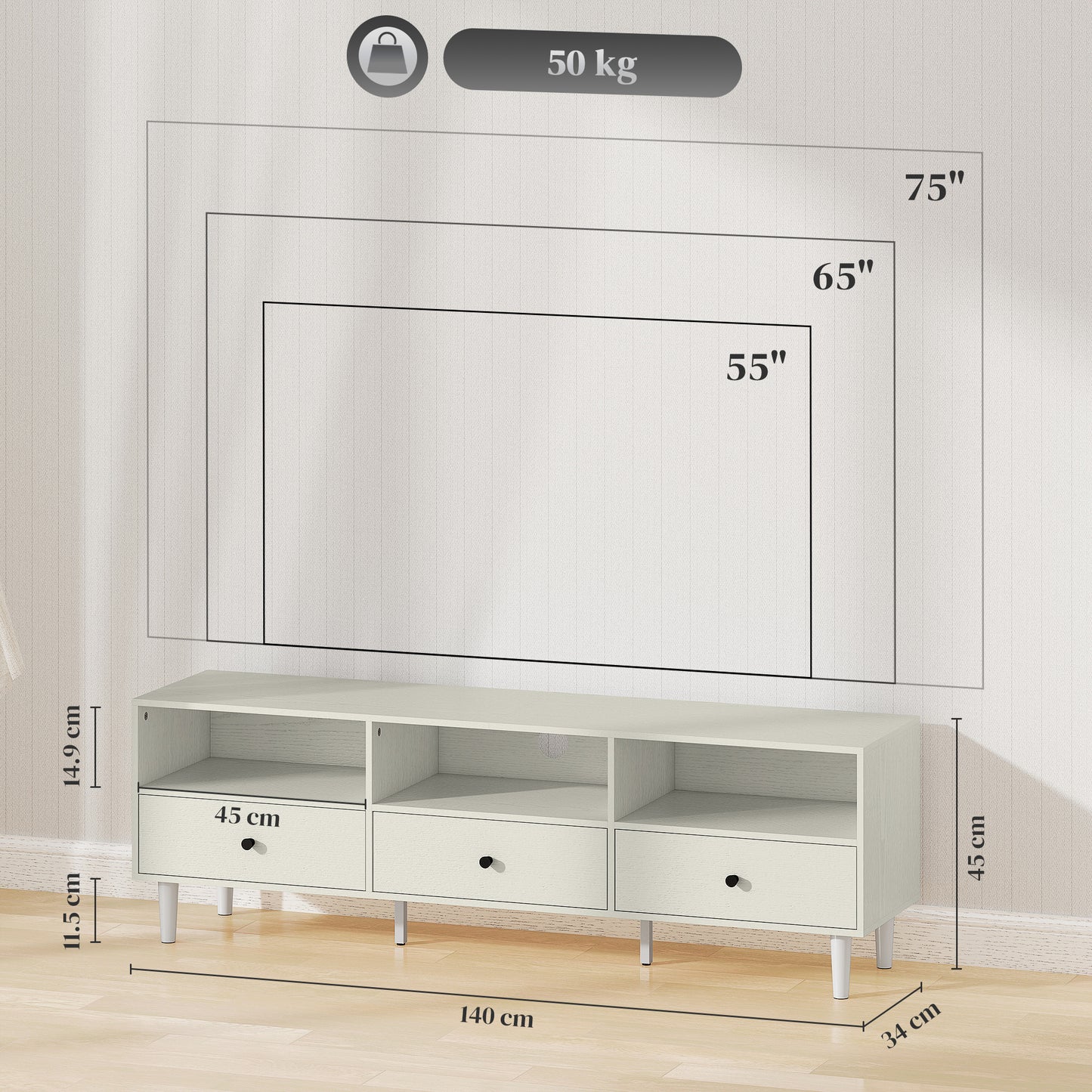 HOMCOM Multi-Storage Minimal TV Stand - Cream White