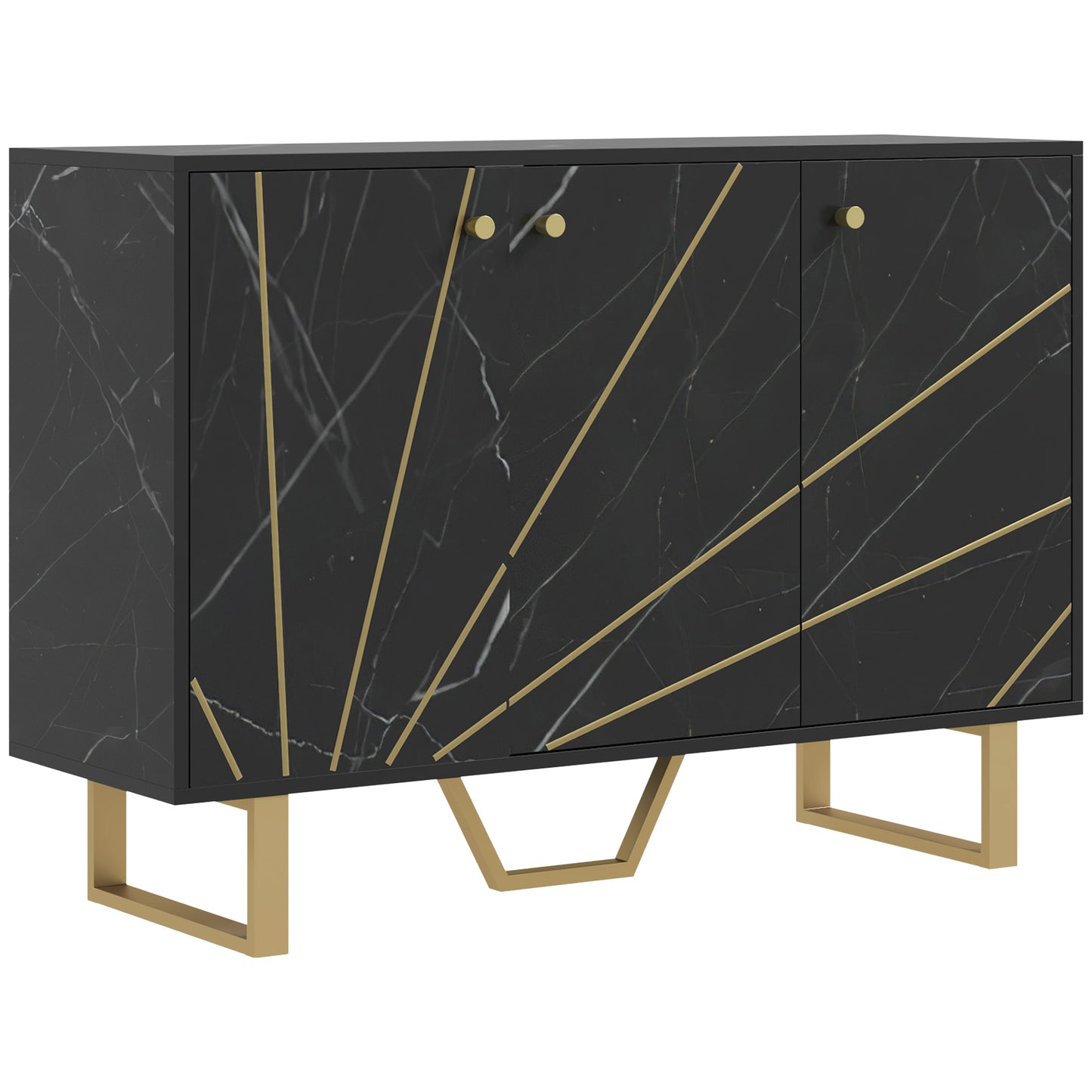 HOMCOM Sideboard Storage Cabinet, Modern Storage Cupboard with Adjustable Shelves and Metal Legs for Living Room, Kitchen, Dining Room, Entryway, Black Marble Tone
