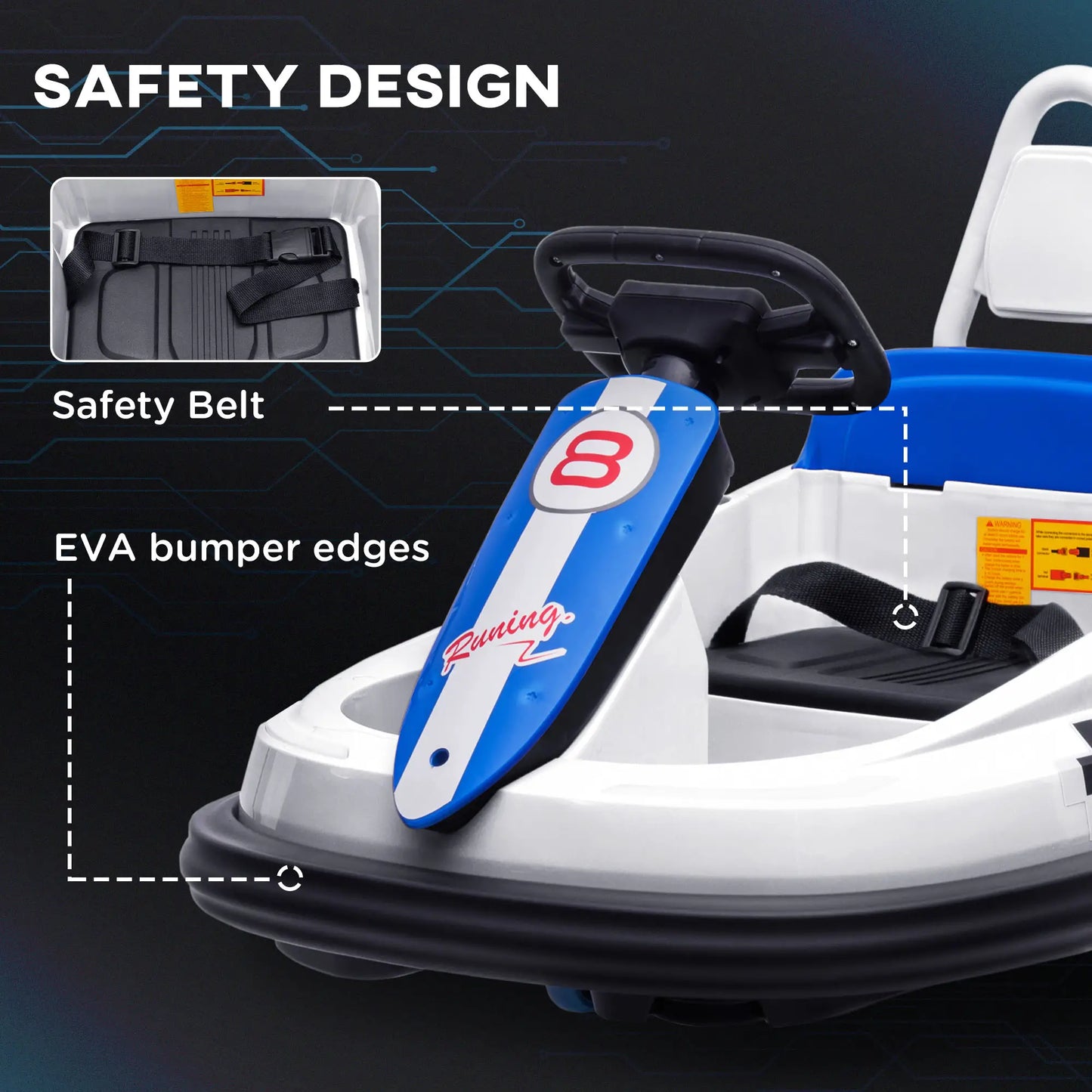 6V Electric Kids Dodgem Bumper Car, 6V Spin Waltz Car, with Music, Horn, Lights - White