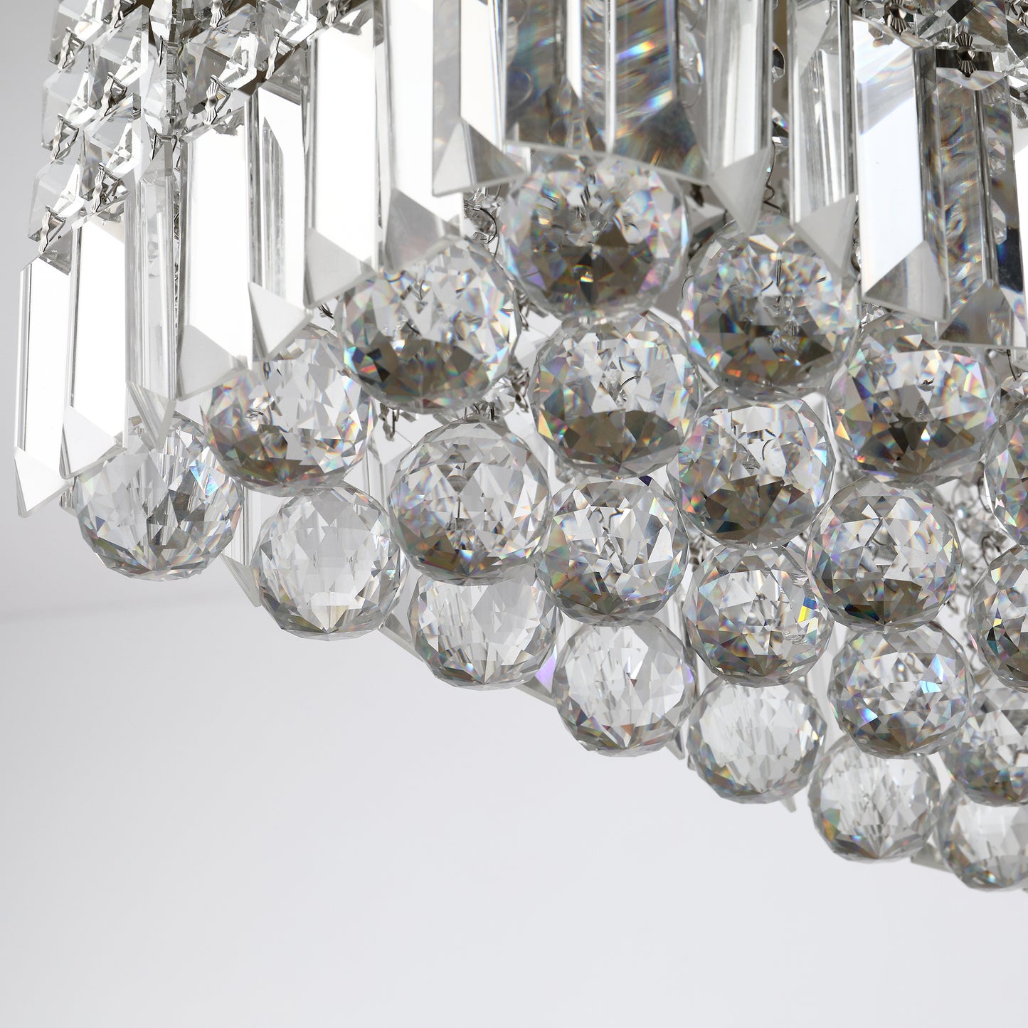 HOMCOM Modern Crystal Ceiling Light Square Crystal Chandelier for Living Room, Dining Room, Hall, E14 Base, Silver, 80 x 25 x 23cm