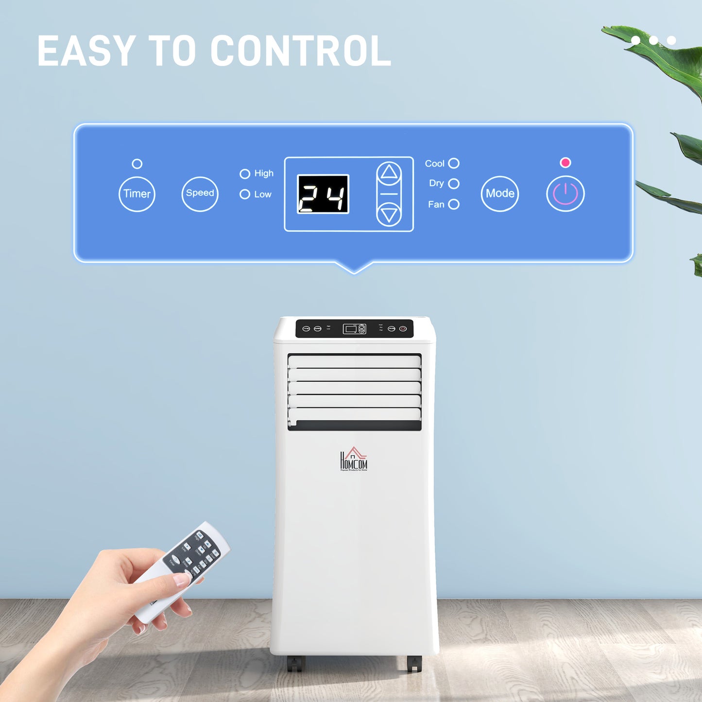HOMCOM 9000 BTU Air Conditioning Unit, 3-in-1 Portable Air Conditioner, Dehumidifier, Cooling Fan with Remote Control, Digital Display, 2 Speeds, 24H Timer, Window Venting Kit, 28m²