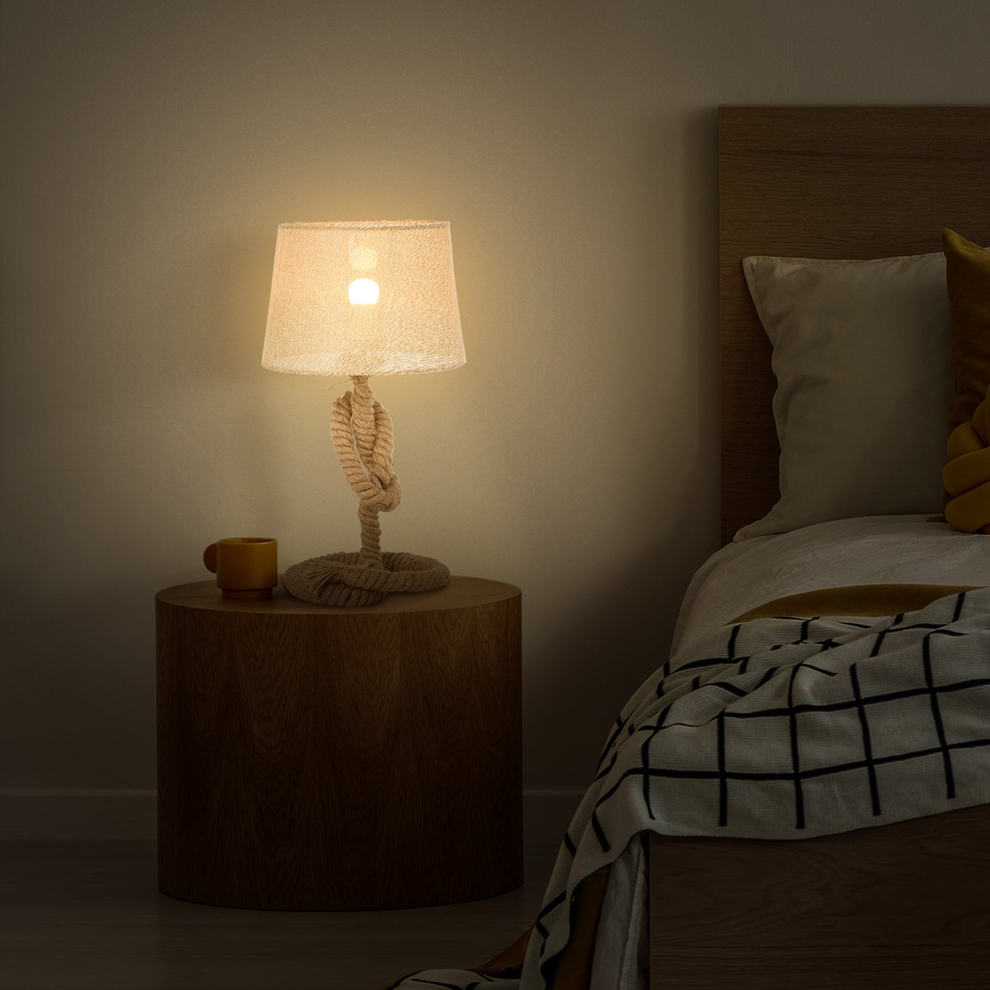 HOMCOM Nautical Style Table Lamp with Fabric Lampshade Metal Frame Power Switch, 48cm Home Desk Lamp Bedroom Living Room Study E27 Base, Beige