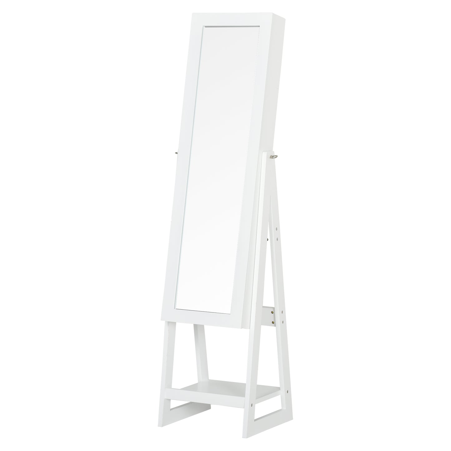 HOMCOM Jewellery Cabinet, Standing Mirror with LED Lights, Full-Length Mirror with Storage Drawers, Hooks and Shelves, Make-Up Armoire, Jewellery Organiser for Bedroom, White