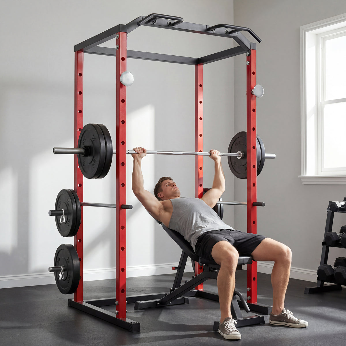 SPORTNOW Power Tower, Adjustable Squat Rack with Pull-Up Bar, Dip Station & Safety Arms for Home Gym Strength Training