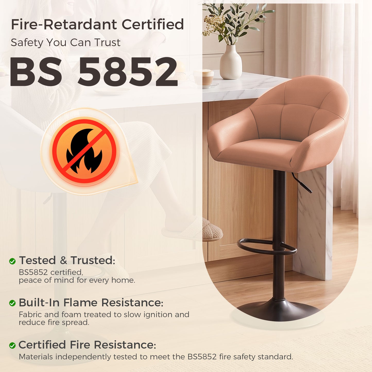 HOMCOM Bar Stools Adjustable Heights Breakfast Bar Stools Backrest Armrests Set of 2, Brown