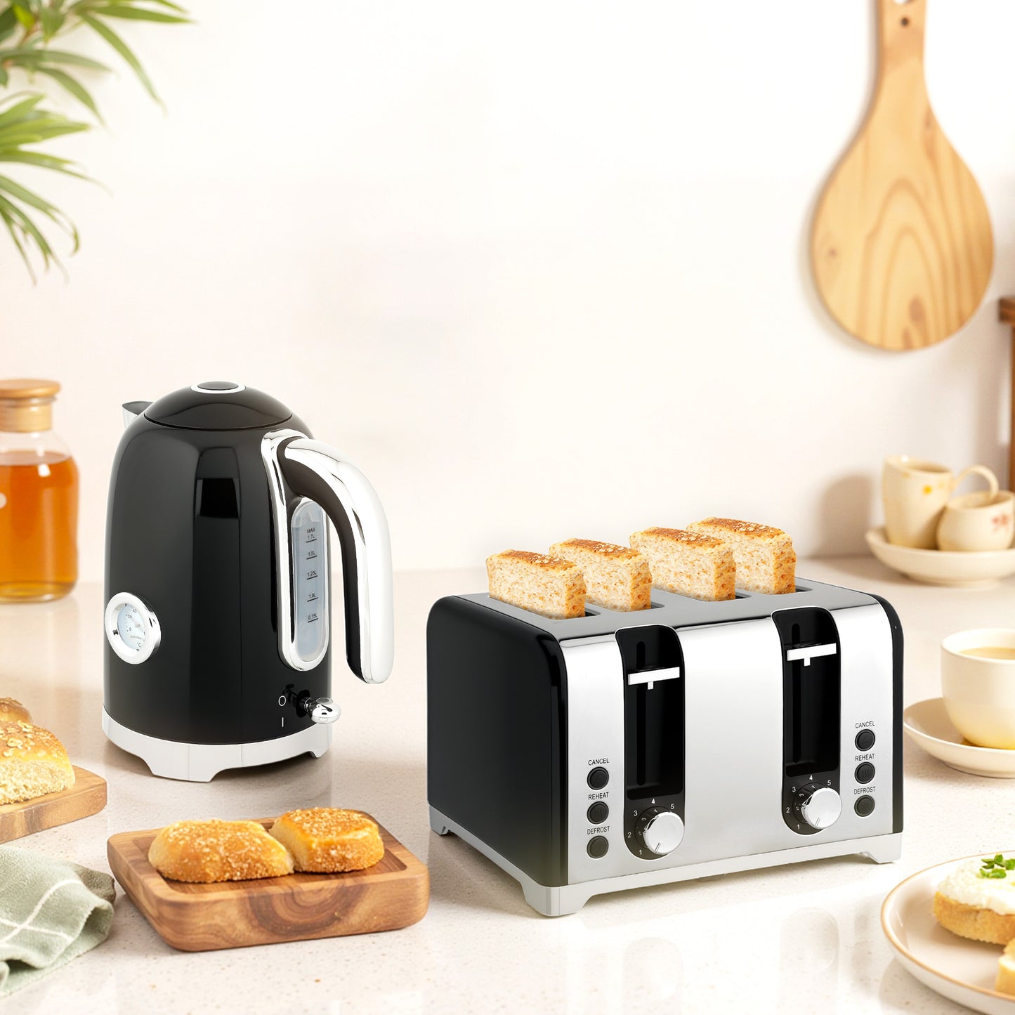 HOMCOM Retro 3000W Kettle and Toaster Set - Black