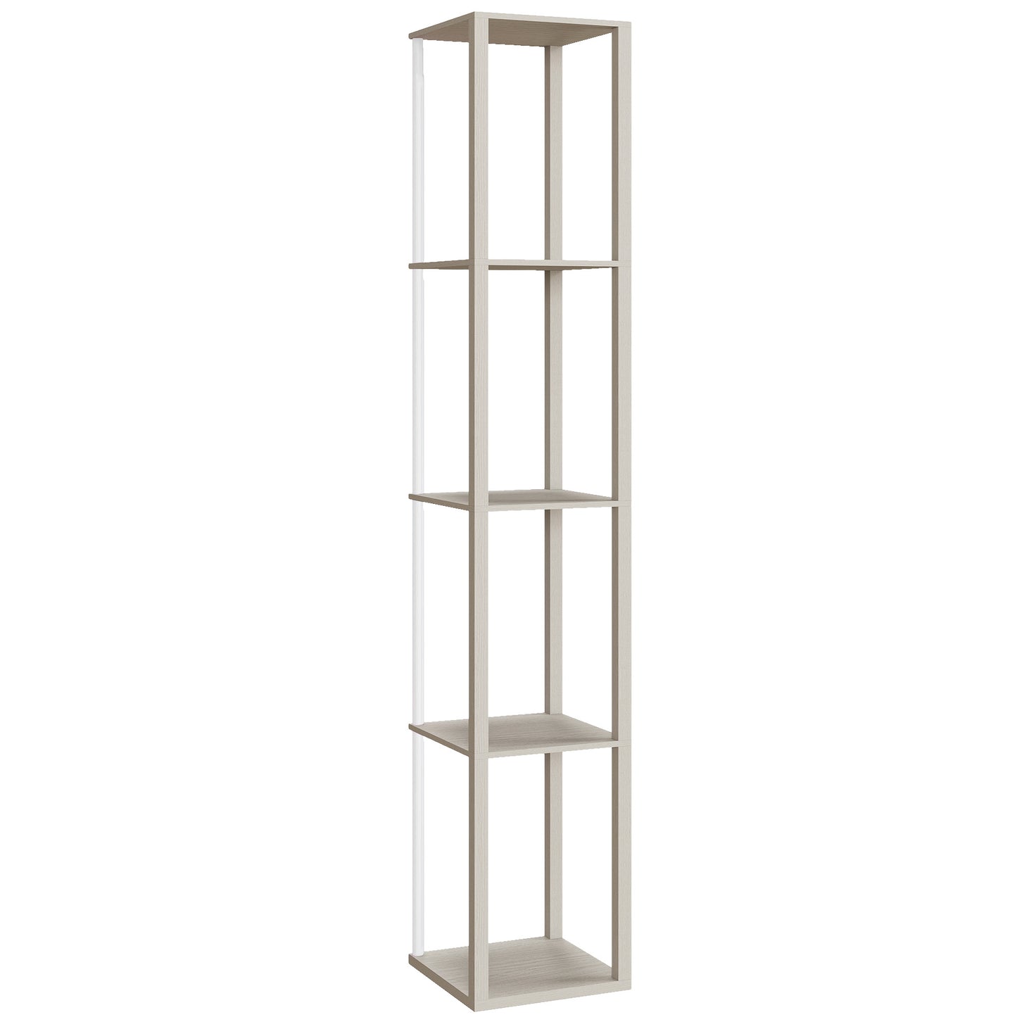 HOMCOM RGB LED Floor Lamp with Shelves, Modern Dimmable Standing Lamp with Remote Control, Adjustable Brightness & Speed for Living Room, Bedroom, Office, Oak