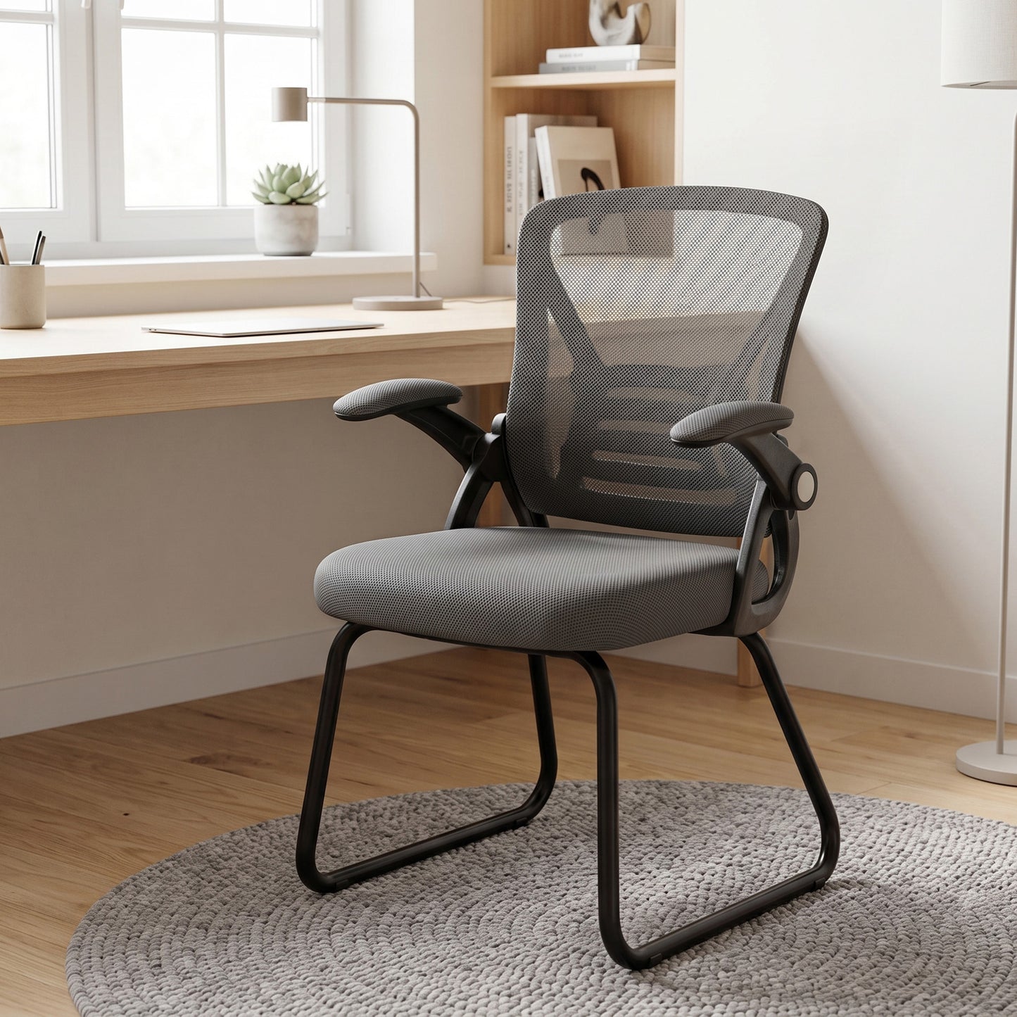 HOMCOM Office Chair, Ergonomic Desk Chair No Wheels with Mesh Backrest and Steel Legs for Home Conference Room, Dark Grey