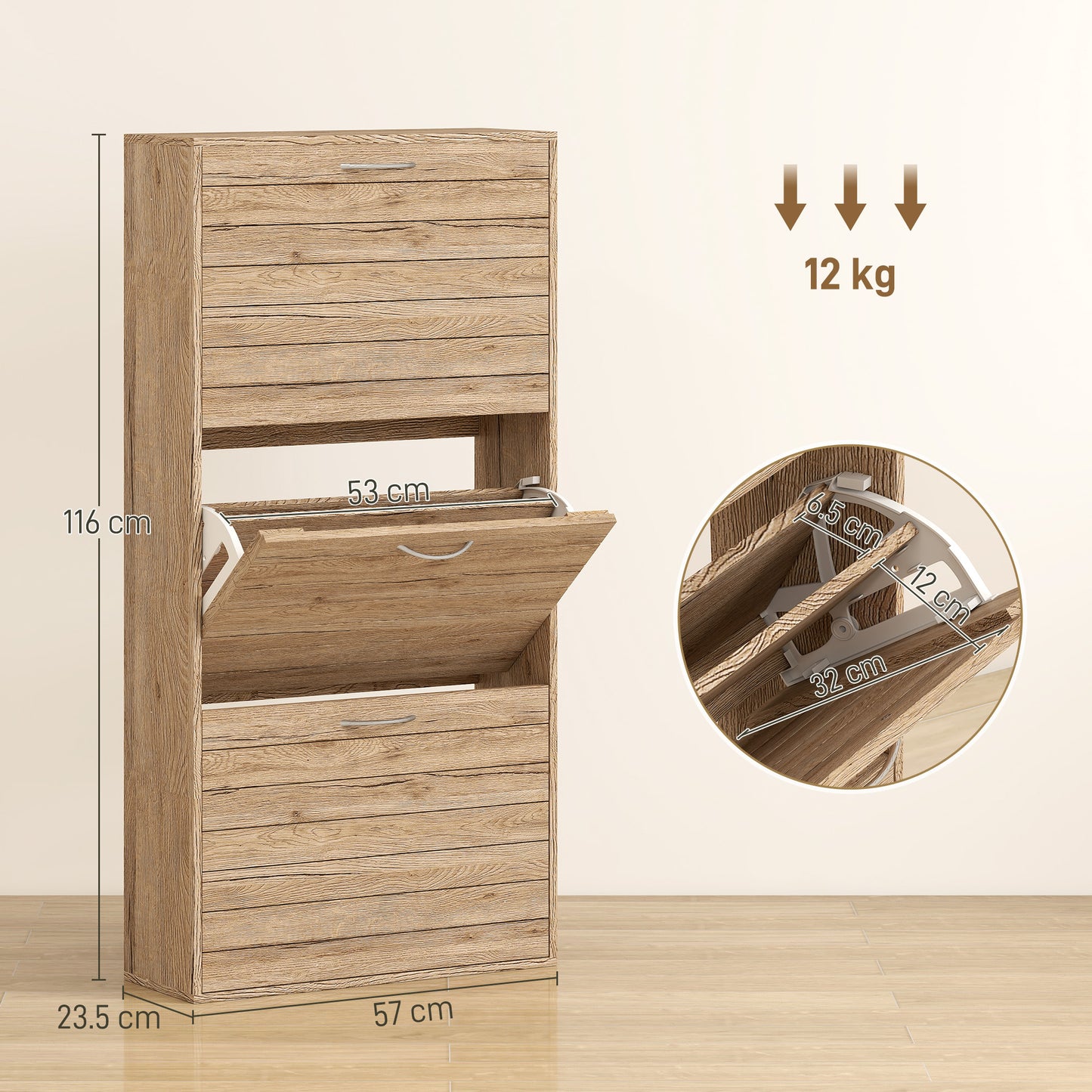 HOMCOM 12-Shoe Flip Drawer Storage Cabinet - Brown Wood-Effect