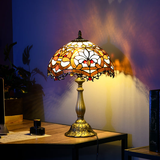 HOMCOM Stained Glass Table Lamp, Handcrafted Artisan Collectible, Suitable for Living Room and Bedside, Multi-Coloured, Ф30 x 48Hcm, Zinc Alloy.