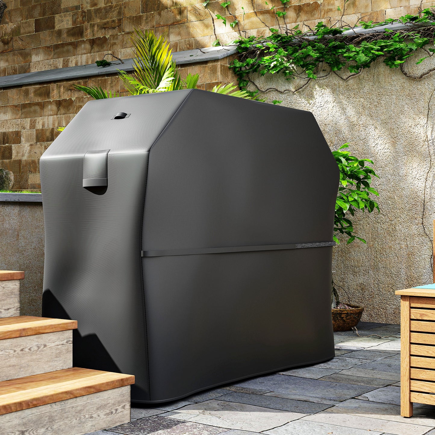 Outsunny BBQ Cover for Rectangular Gas Grill, 600D UPF30+ Oxford Fabric Barbecue Cover for Waterproof Protection Rip-Proof, with Windproof Hook and Loop Fasteners, Vents, 147 x 61 x 122 cm, Black