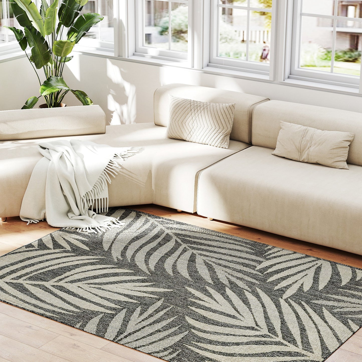 HOMCOM UV Resistant Indoor & Outdoor Area Rug, Easy-Cleaning Machine Washable Rug for Patio, Garden, Kitchen, Bathroom or Living Room, 170 x 120 cm, Grey