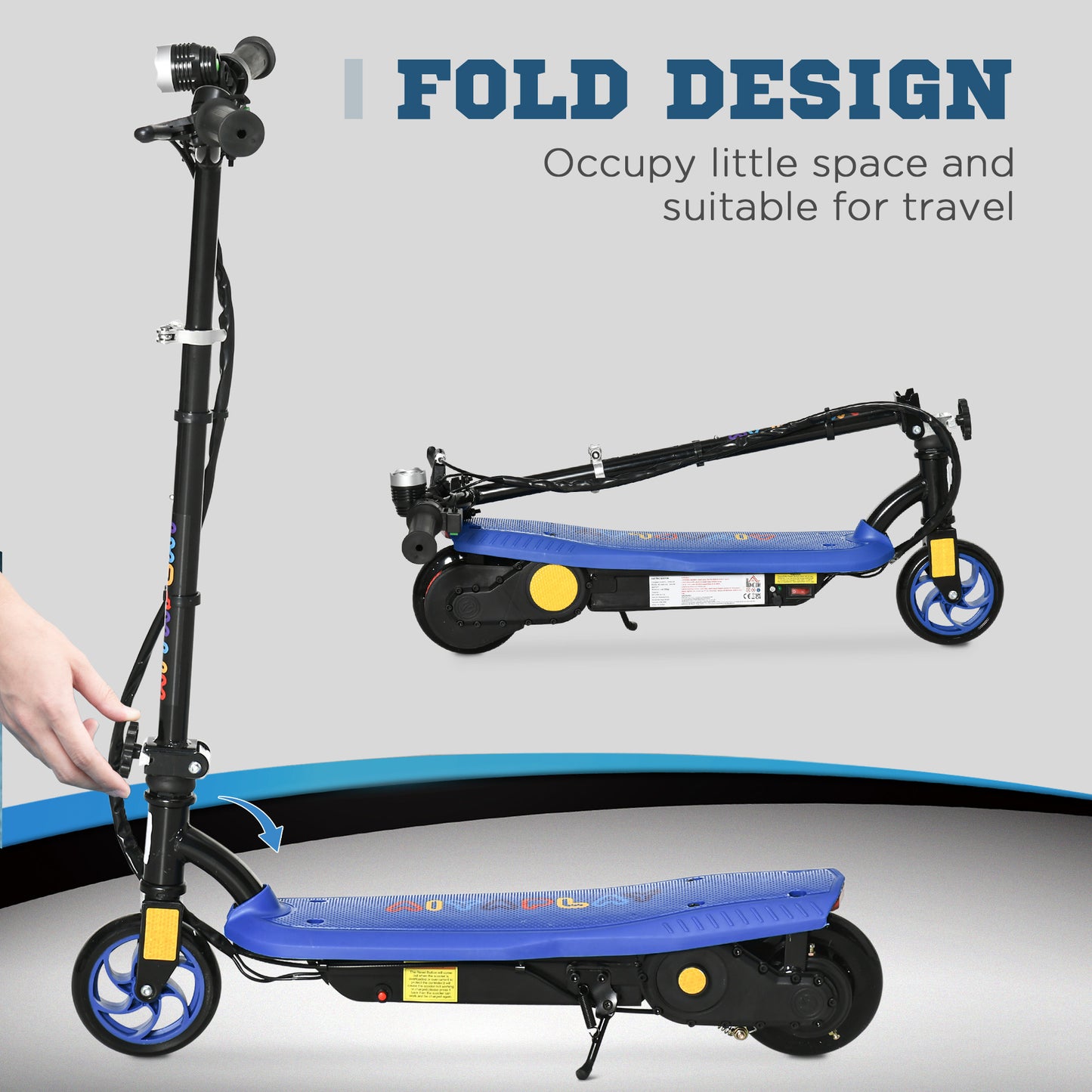 HOMCOM Foldable Electric Scooter, with LED Headlights, for Ages 7-14 Years, Blue