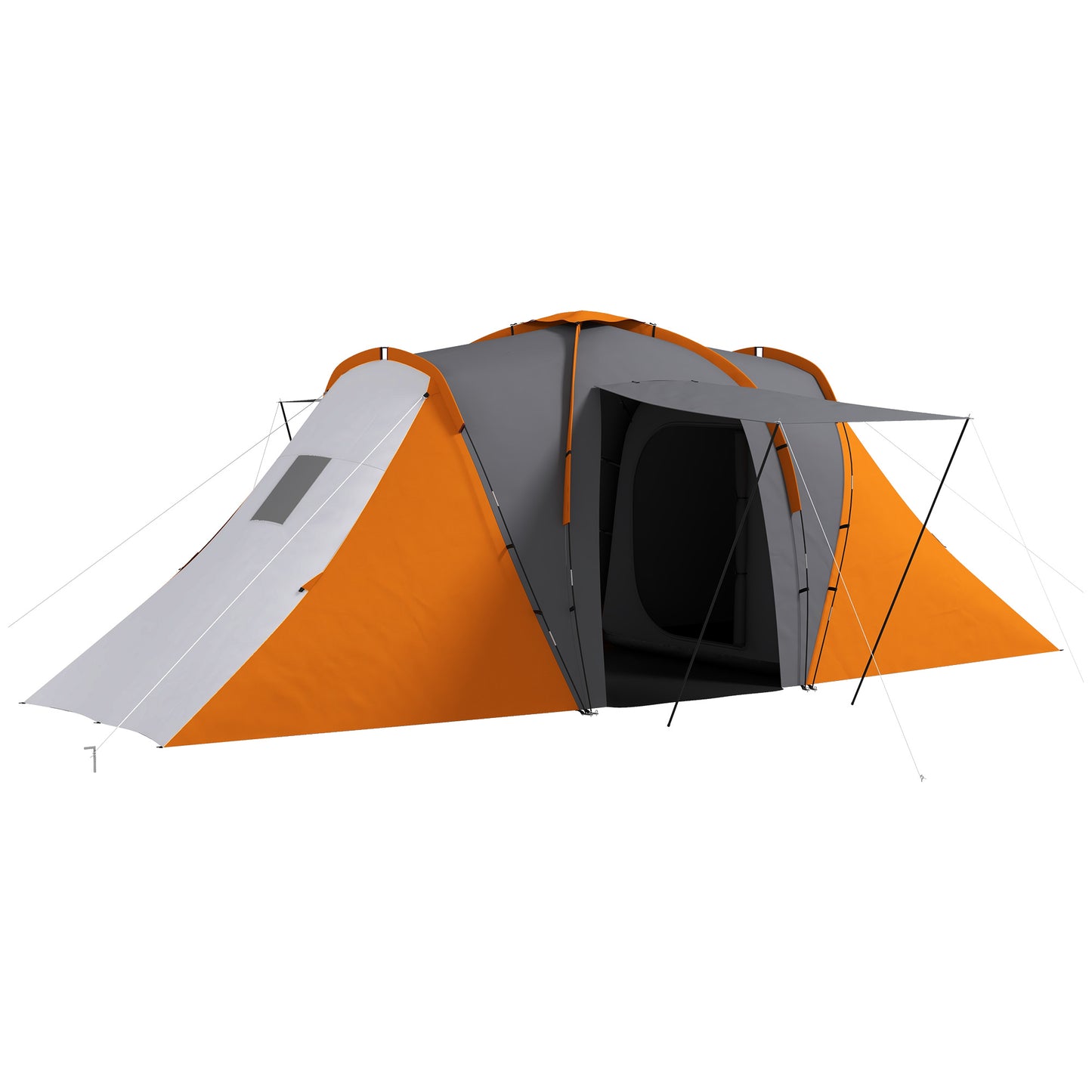 Outsunny Large Camping Tent Tunnel Tent with 2 Bedroom and Living Area, 2000mm Waterproof, Portable with Bag for 4 Man, Orange