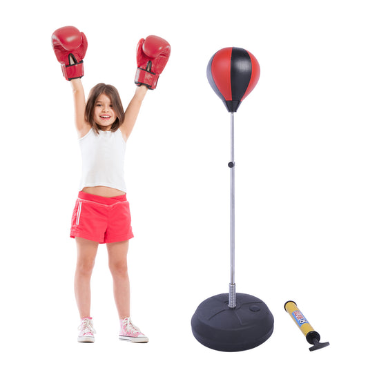 HOMCOM Training Boxing Punch Ball Set 125-145H x Φ43cm with Gloves Air Pump, 4-Position Adjustable Height Freestanding Boxing Speed Ball for Teenagers Exercise Training