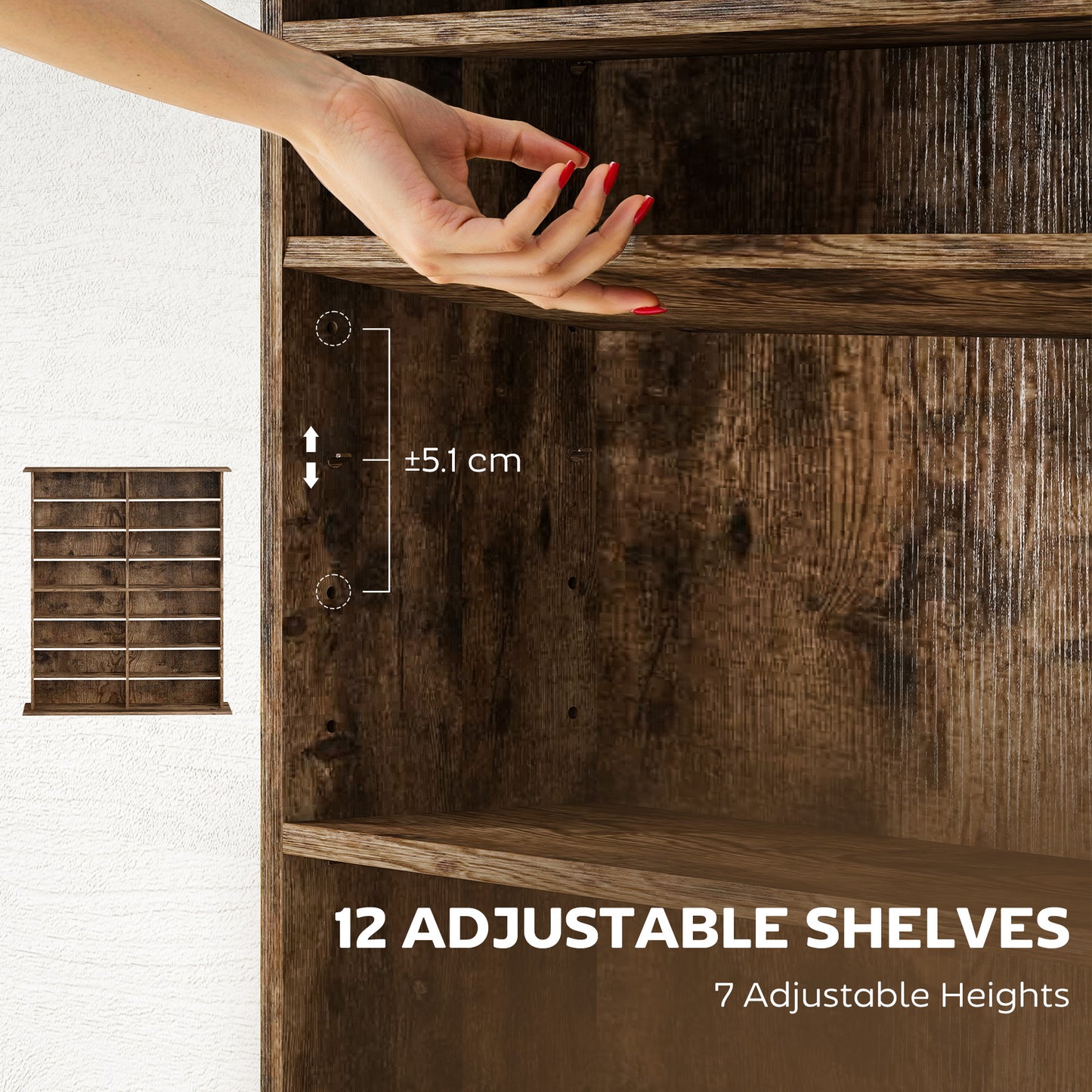 HOMCOM 16-Compartment Media Shelf - Rustic Brown