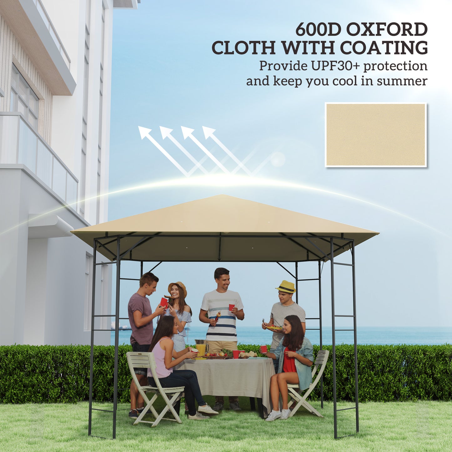 Outsunny 3 x 3(m) Gazebo Canopy Replacement Cover, Garden Gazebo Roof Replacement with Drain Holes, Water Resistant PVC Coating, 370g/㎡, UPF30+, TOP COVER ONLY, Beige