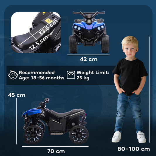 AIYAPLAY 6V Kids ATV, 4 Wheeler Electric Ride on Car with Music and LED Headlights, for Ages 18-56 Months Boys and Girls, Blue