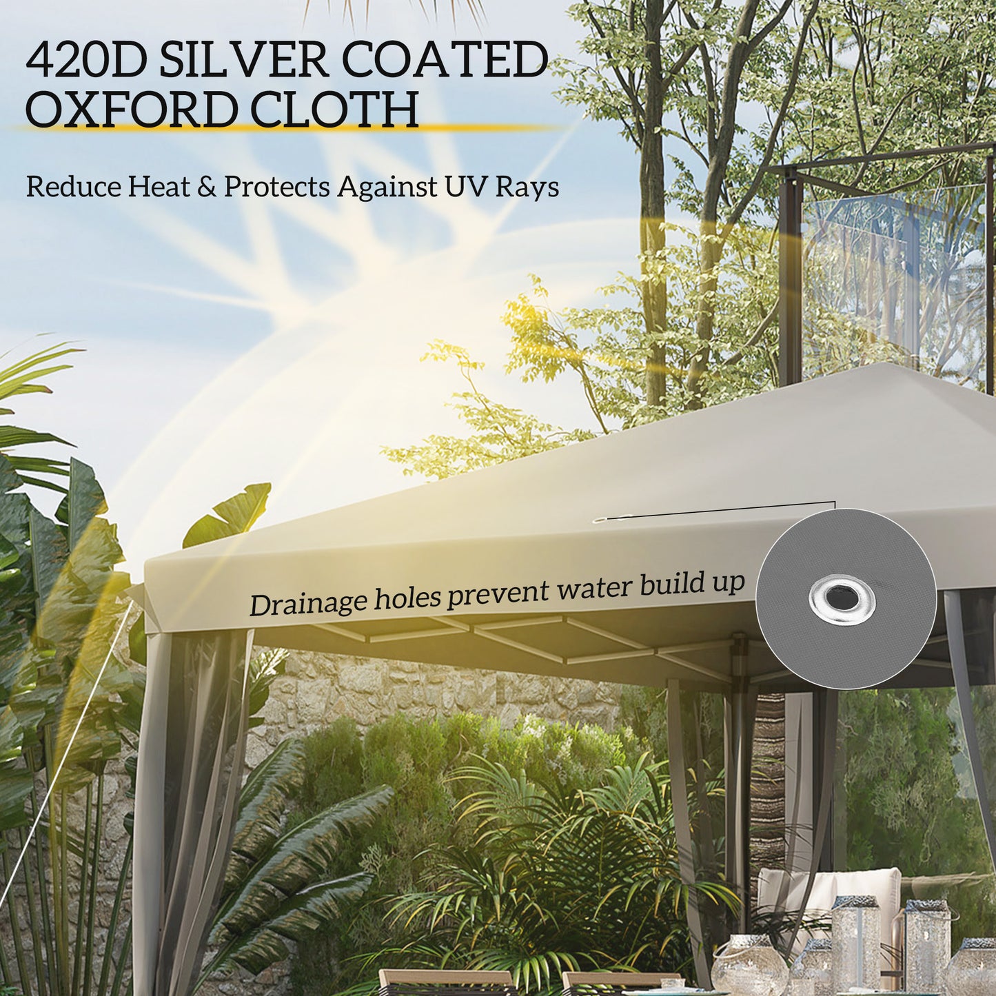 Outsunny 3 x 3Â m Pop Up Gazebo, 420D Garden Tent Canopy with Removable Mesh Sidewall Netting, Carry Bag for Garden Patio Outdoor, Light Grey