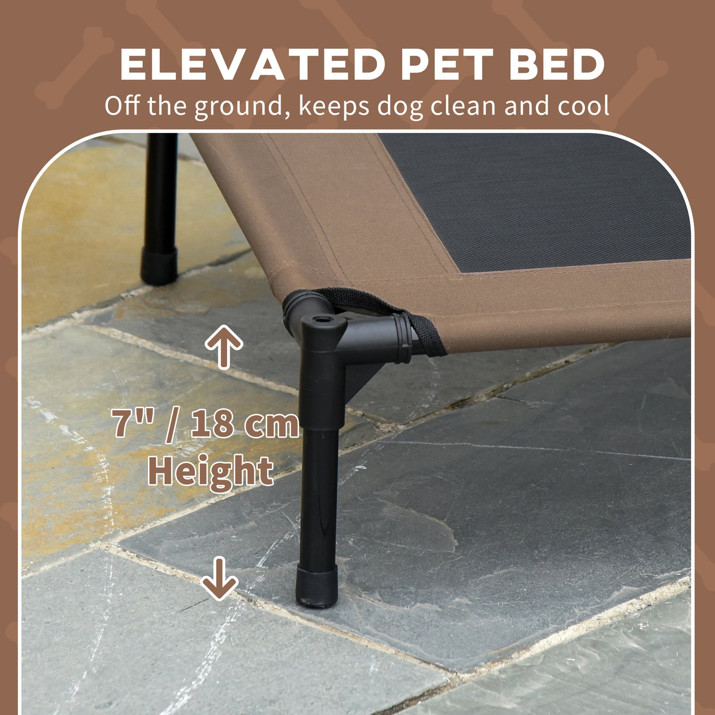 PawHut Raised Dog Bed Waterproof Elevated Pet Cot with Breathable Mesh UV Protection Canopy Brown, for Medium Dogs, 76 x 61 x 73cm