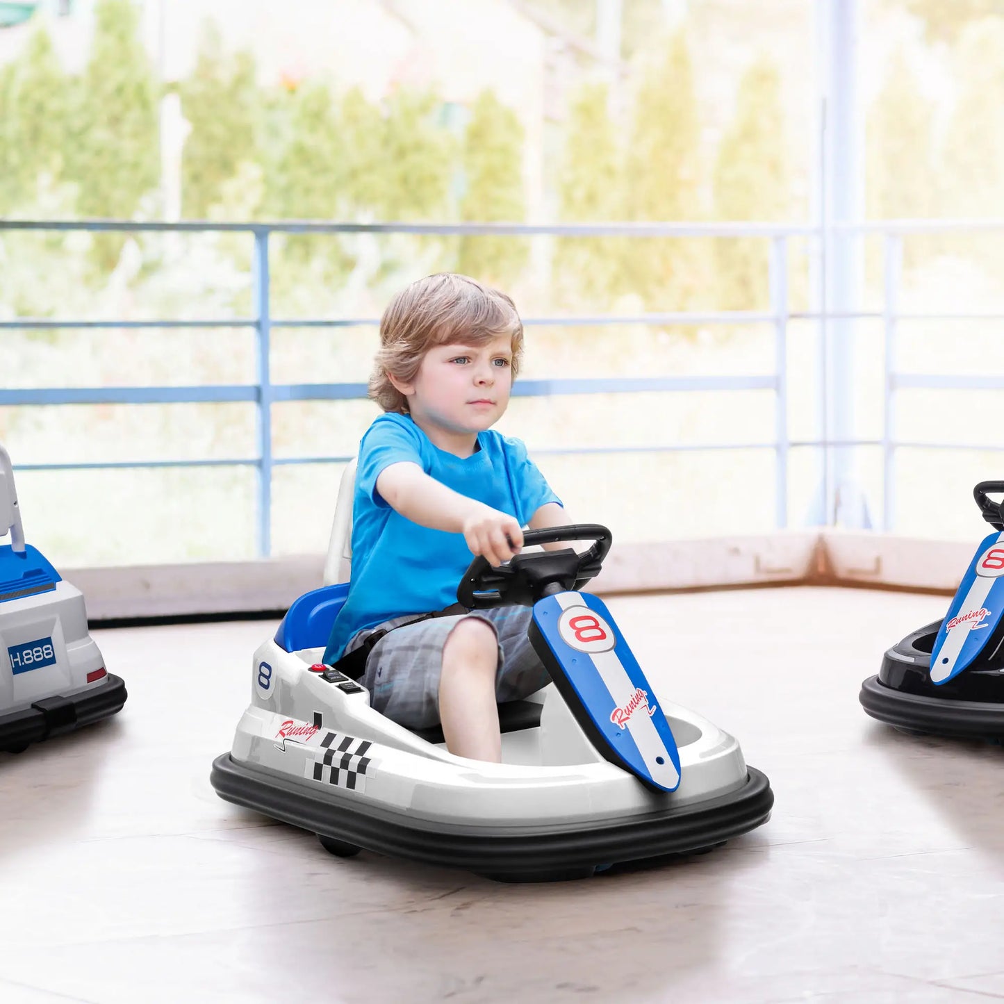 6V Electric Kids Dodgem Bumper Car, 6V Spin Waltz Car, with Music, Horn, Lights - White