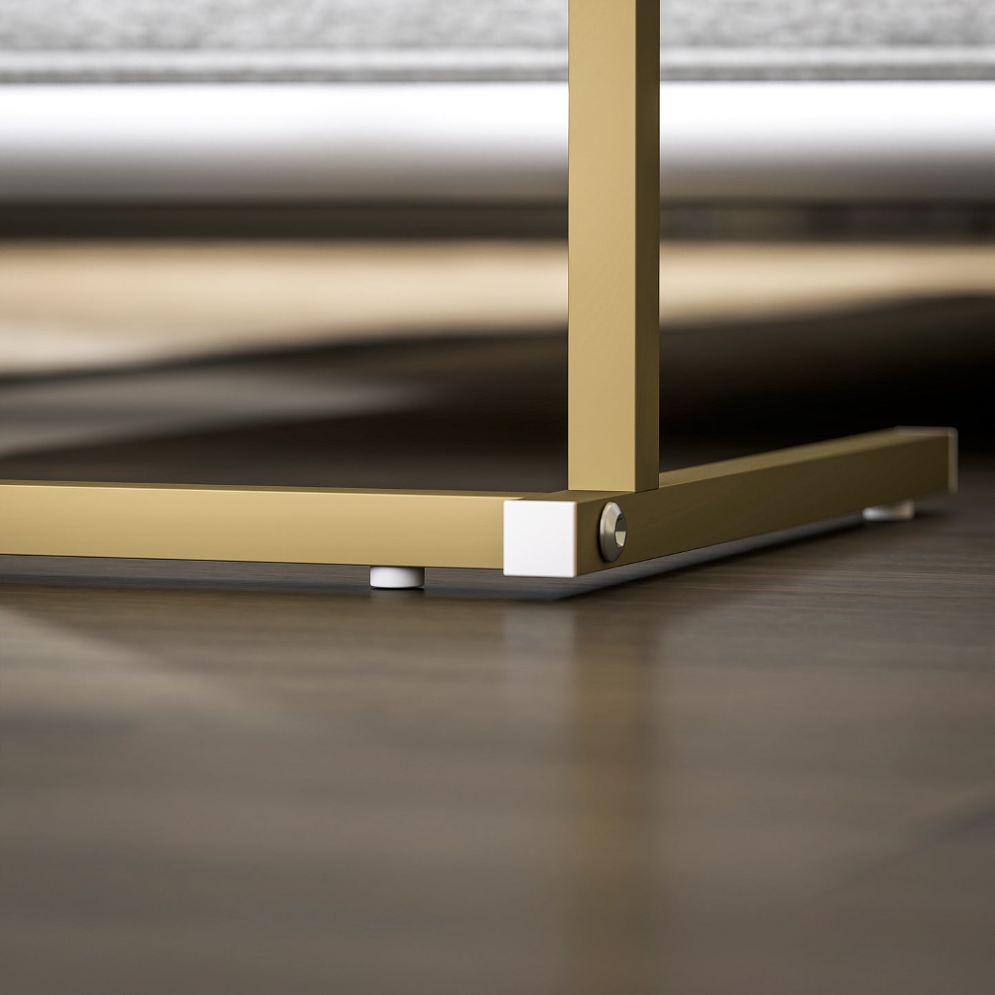 HOMCOM C-Shaped Bedside Table with Charging Station, Marble Grain Side Table with Power Outlets & USB Ports, Storage Bags, for Bedroom, Living Room, White