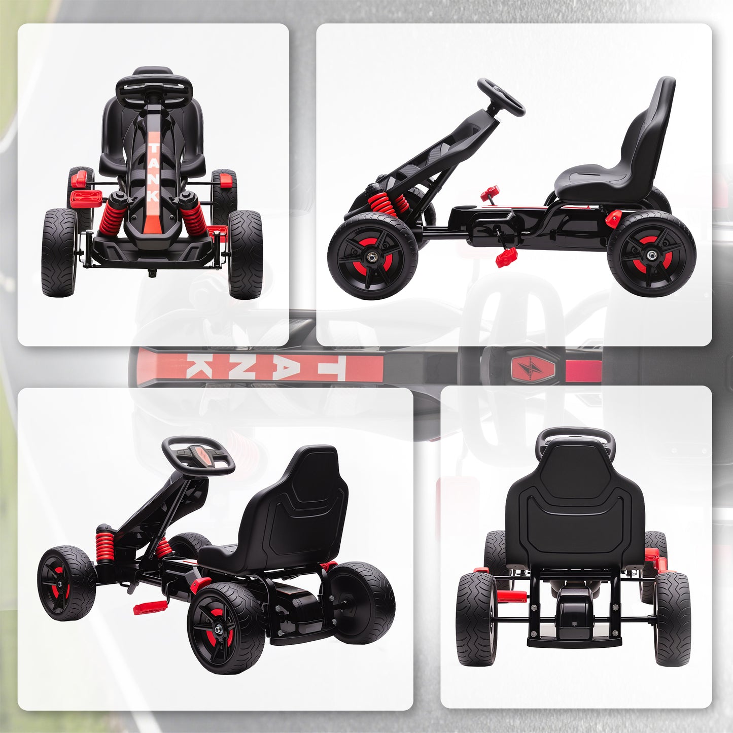 AIYAPLAY Pedal Go Kart for Kids Aged 3-6 Years, with Freewheel System, Brake, EVA Anti-Slip Wheels, Red