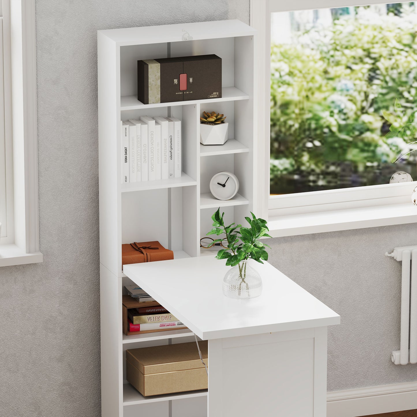 HOMCOM Fold-Out Desk 98cm with Storage and Writing Board, White