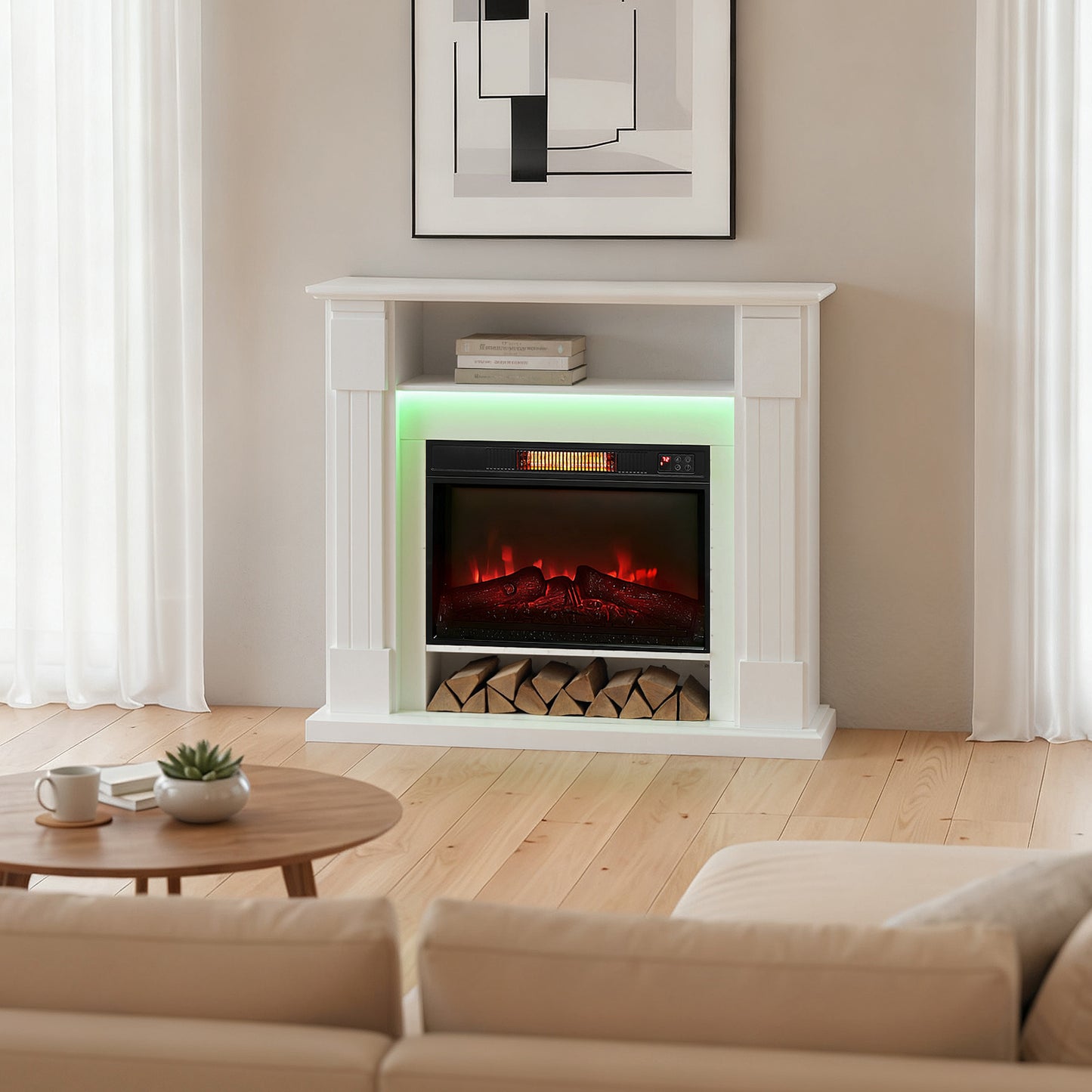 HOMCOM 6142 BTU Fireplace and LED Mantel, 17-27°C - White