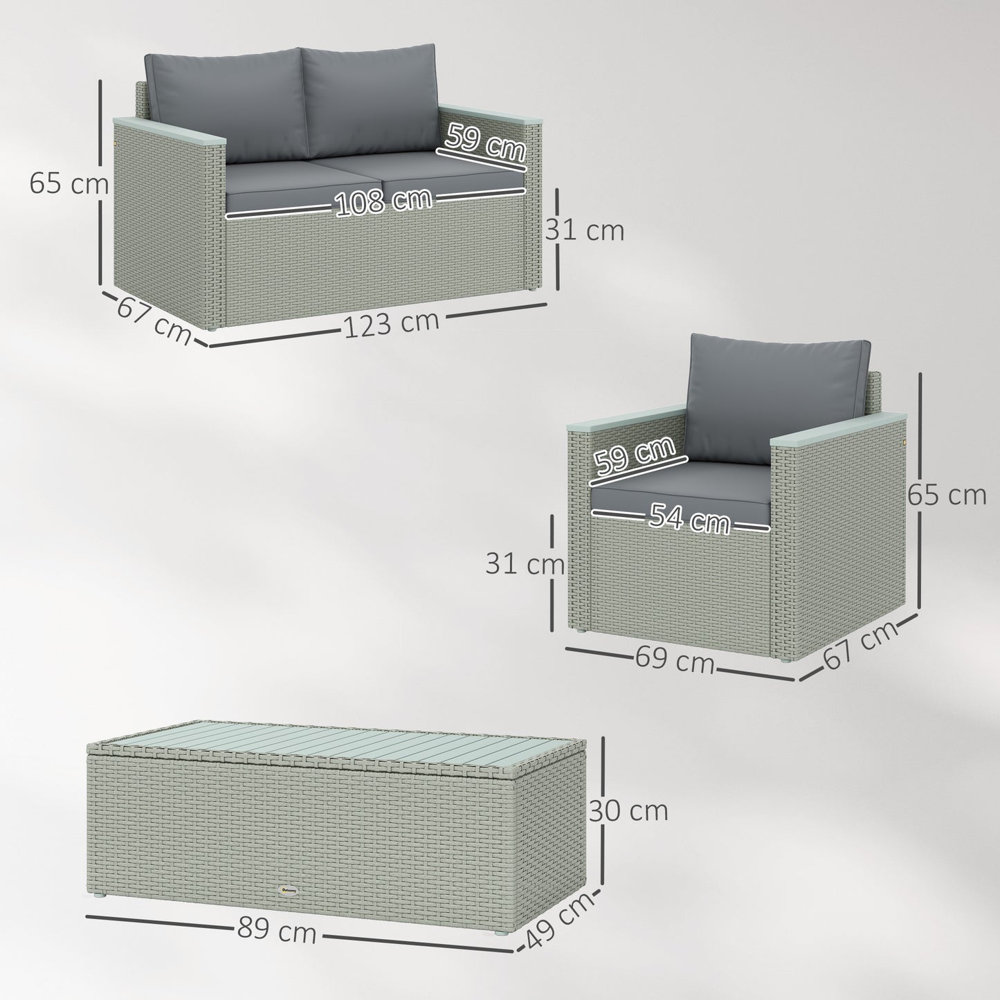 Outsunny Four-Piece Rattan Sofa Set, with Wood-Top Table