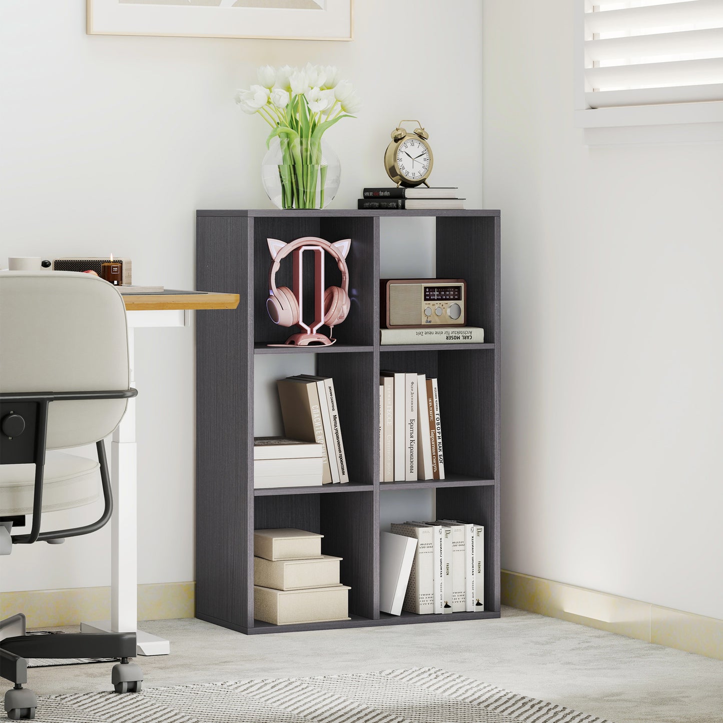 HOMCOM 6-Cube Bookshelf - Grey