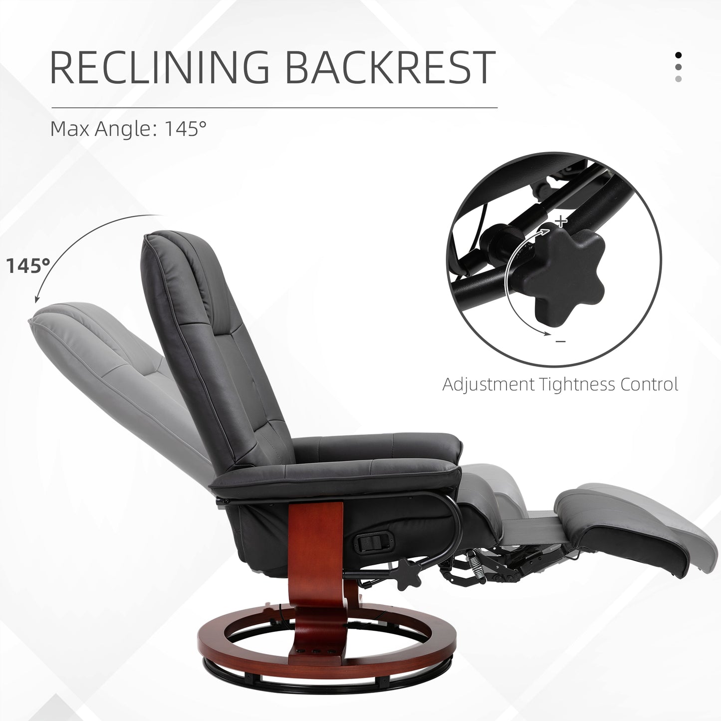 HOMCOM 360° Swivel Recliner Chair with Footstool, Faux Leather Upholstered Armchair for Living Room, Bedroom, Office, Black