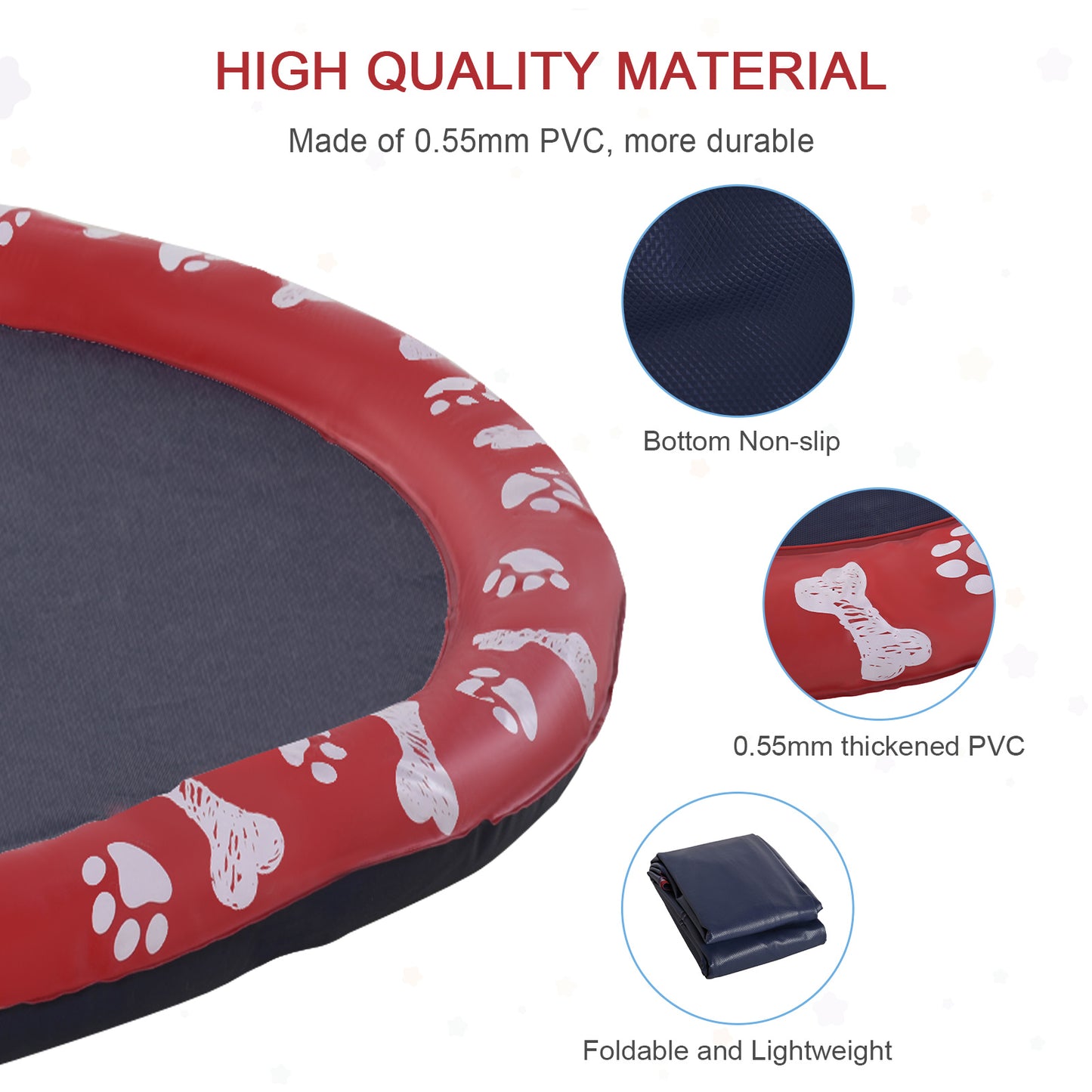 PawHut Dog Splash Pad, Pet Sprinkler Mat, Non-Slip Dog Paddling Pool, Foldable Outdoor Sprinkler and Splash Mat Water Play for Garden, Patio, Summer Fun, 170 cm