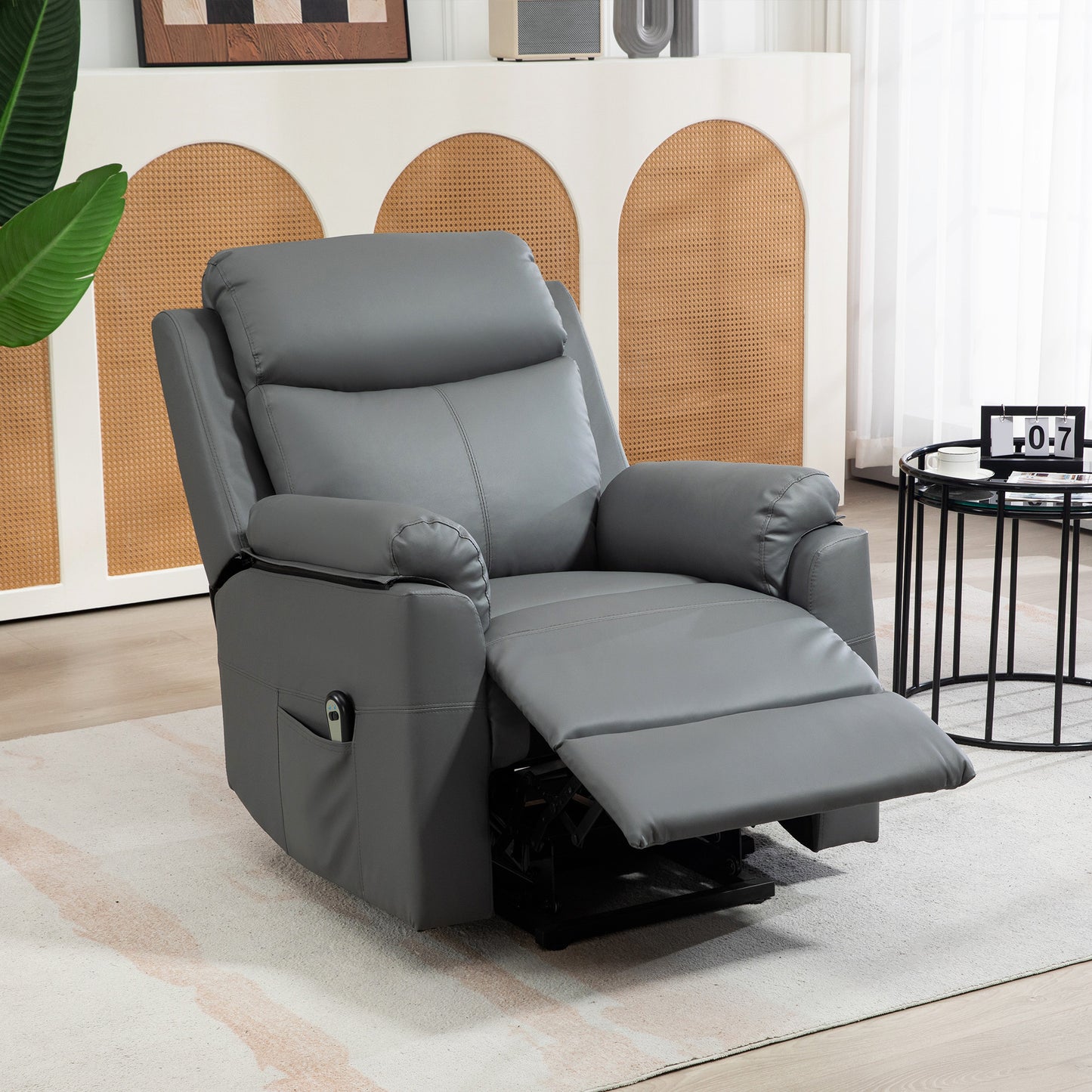HOMCOM Faux Leather 70° Electric Riser Recliner Chair, Charcoal Grey