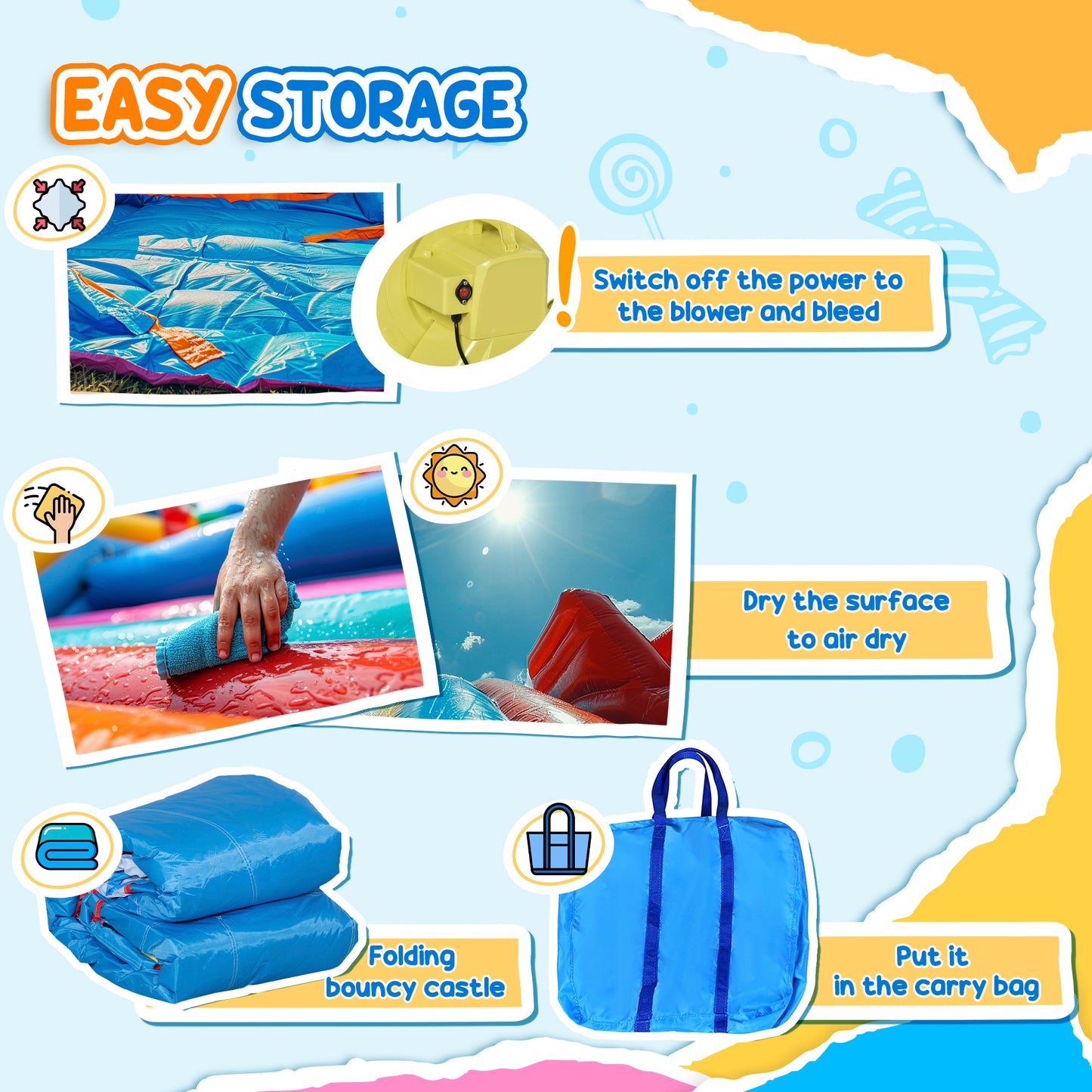 Outsunny 6 in 1 Kids Bouncy Castle, with Water Slide, Water Gun, Climbing Wall, Air Blower for Indoors/Outdoors, 3.9 x 3 x 2m