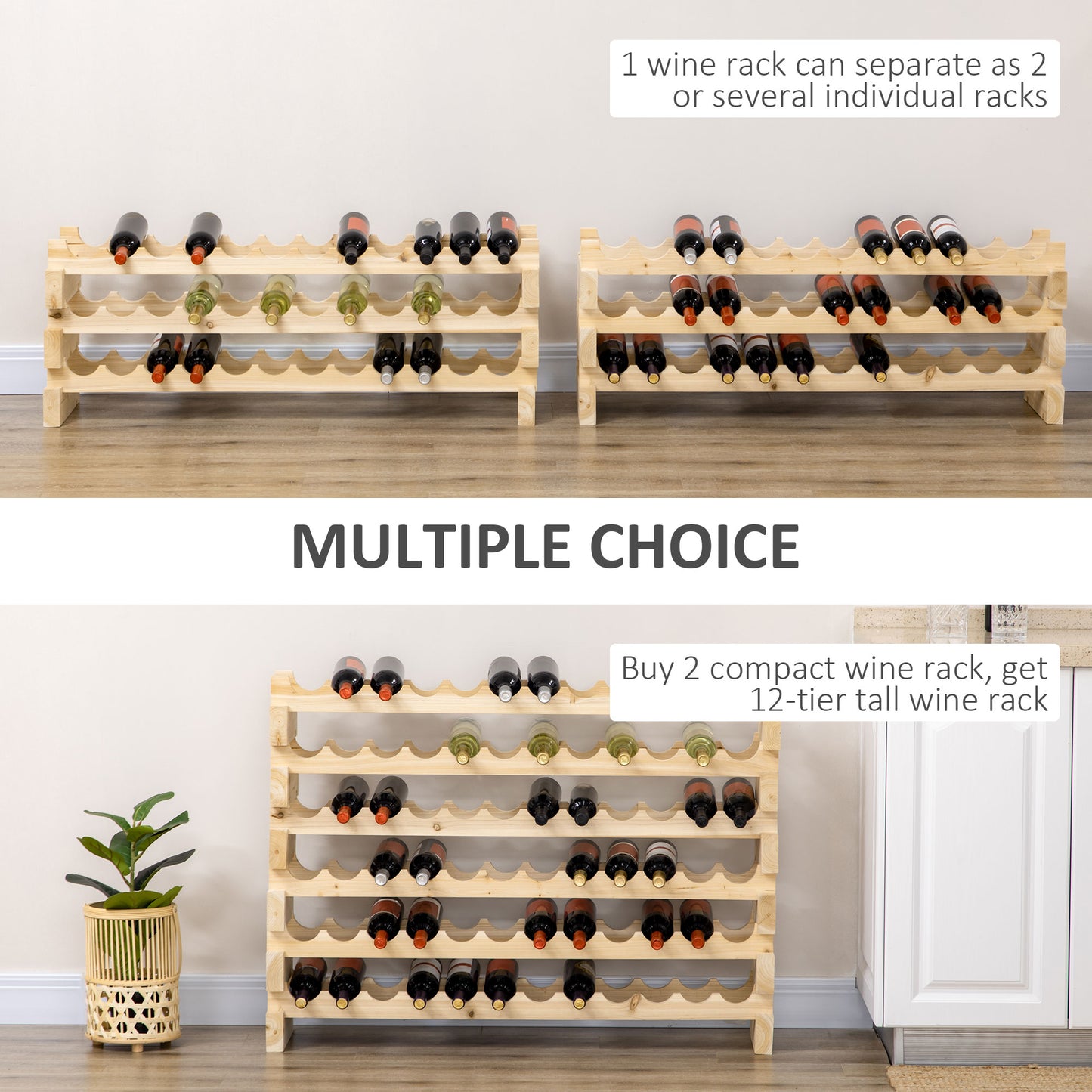 HOMCOM Six-Tier, 72 Bottle Wooden Wine Rack Set of 2 - Natural