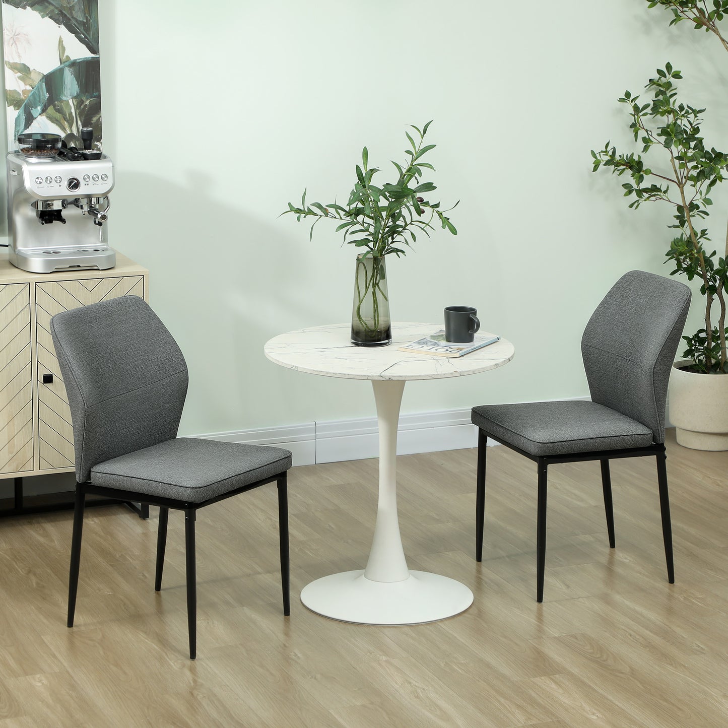 HOMCOM Velvet Dining Chairs Set of 2, Modern Armless Upholstered Kitchen Chairs with Metal Legs, Curved Back and Padded Seat, for Dining Room, Bedroom, Living Room, Grey