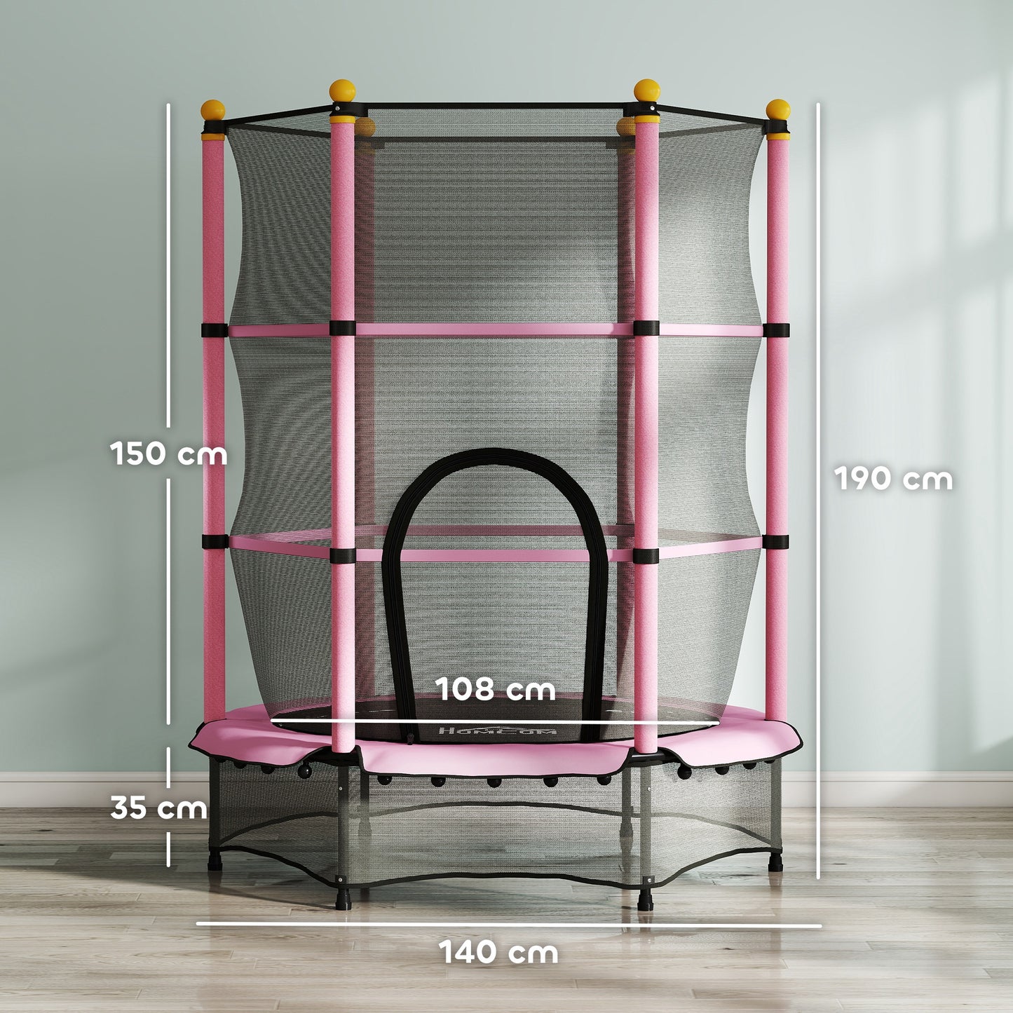 HOMCOM 4.6FT/55" Kids Trampoline with Safety Enclosure, Outdoor Indoor Use, for Ages 3-10 Years, Pink