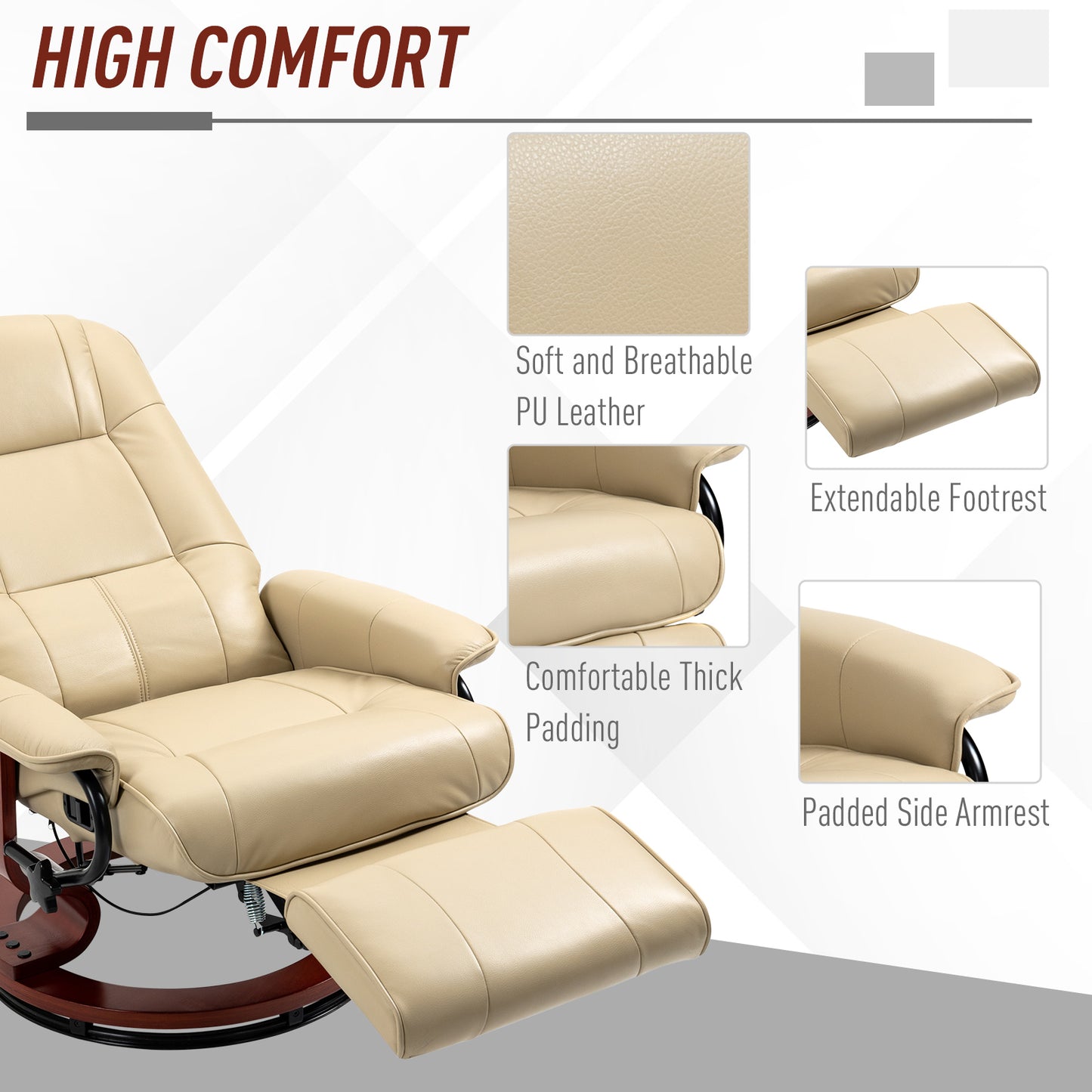 HOMCOM Reclining Swivel Chair, with Footrest - Cream White