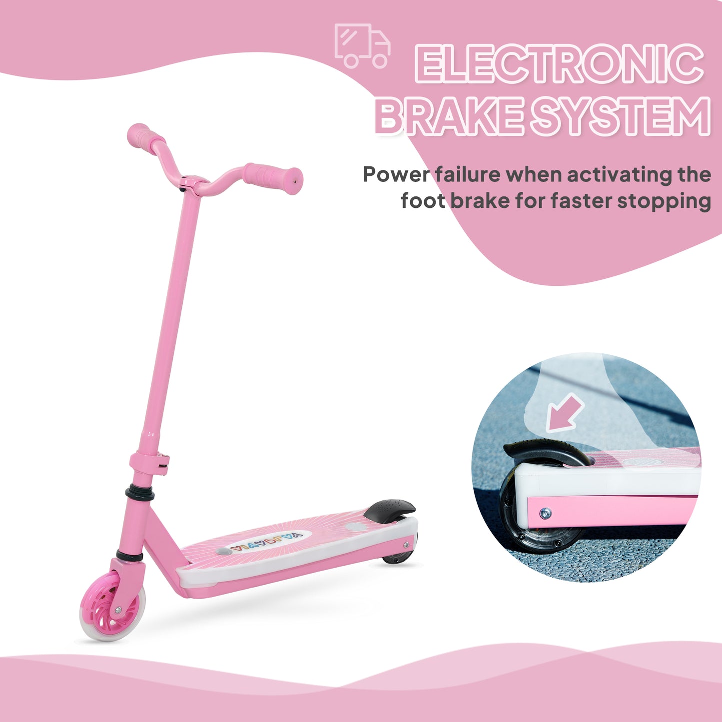 AIYAPLAY Electric Scooter for Kids Aged 4-7 Years, with Flashing LED Lights, Rear Auxiliary Wheels, Pink