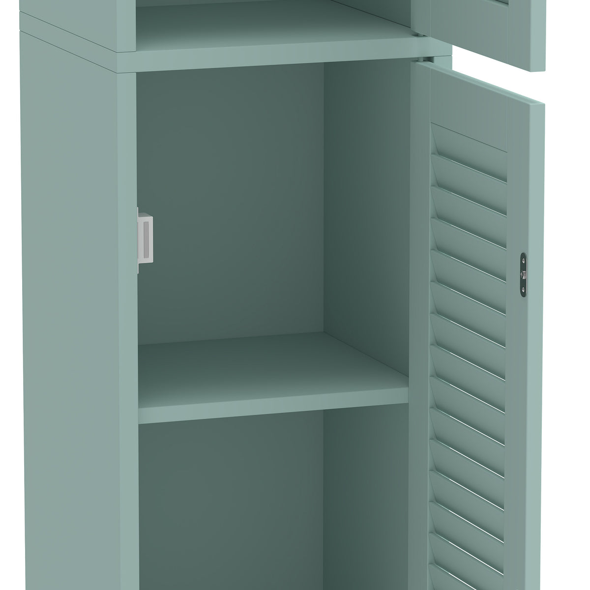 HOMCOM 170cm Tall Bathroom Storage Cabinet, Freestanding Bathroom Cabinet with Louvered Doors, Adjustable Shelf, Light Green