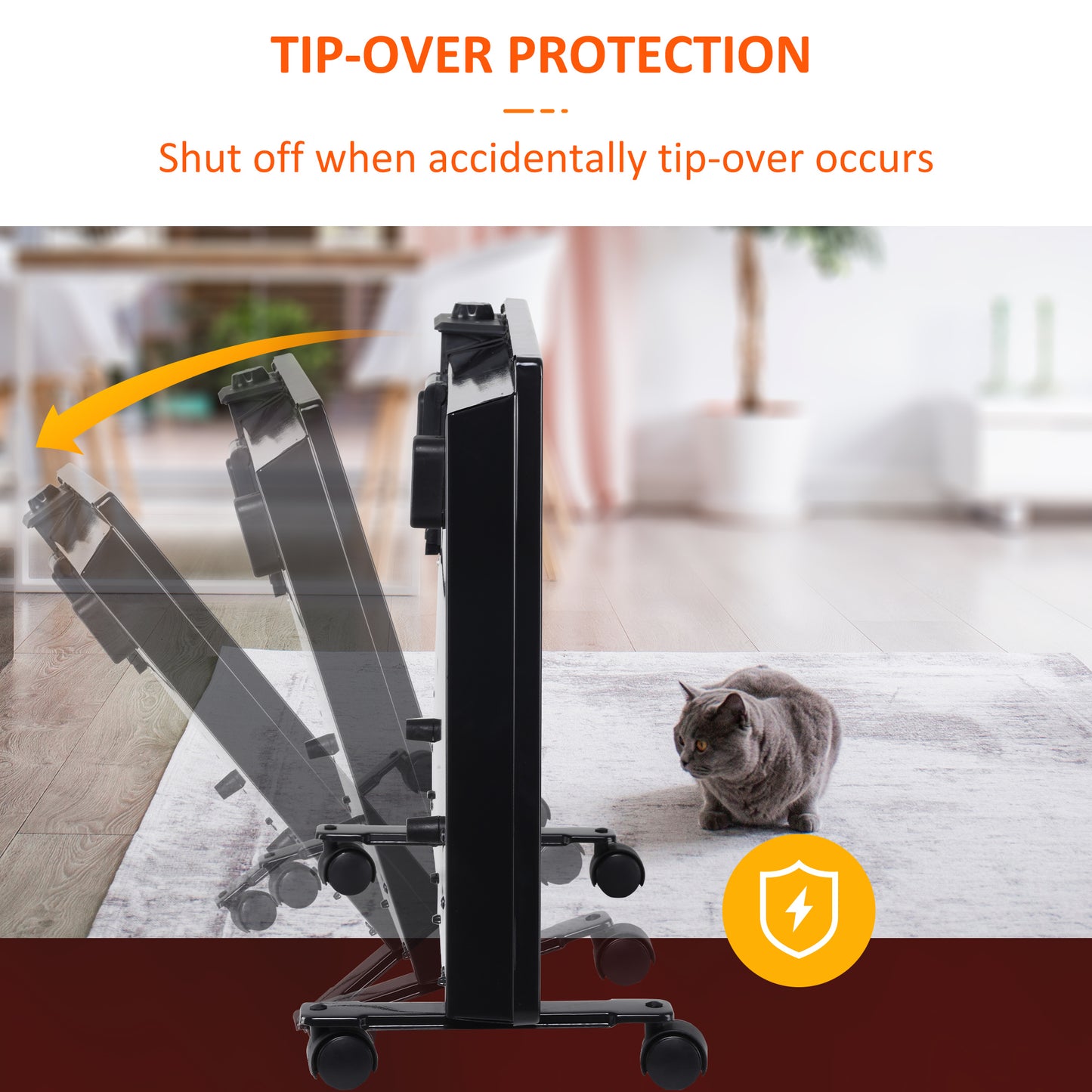 HOMCOM POWER Convector Radiator Freestanding or Wall-mounted Heating with 2 Heat Settings Safety Cut-Off, Black