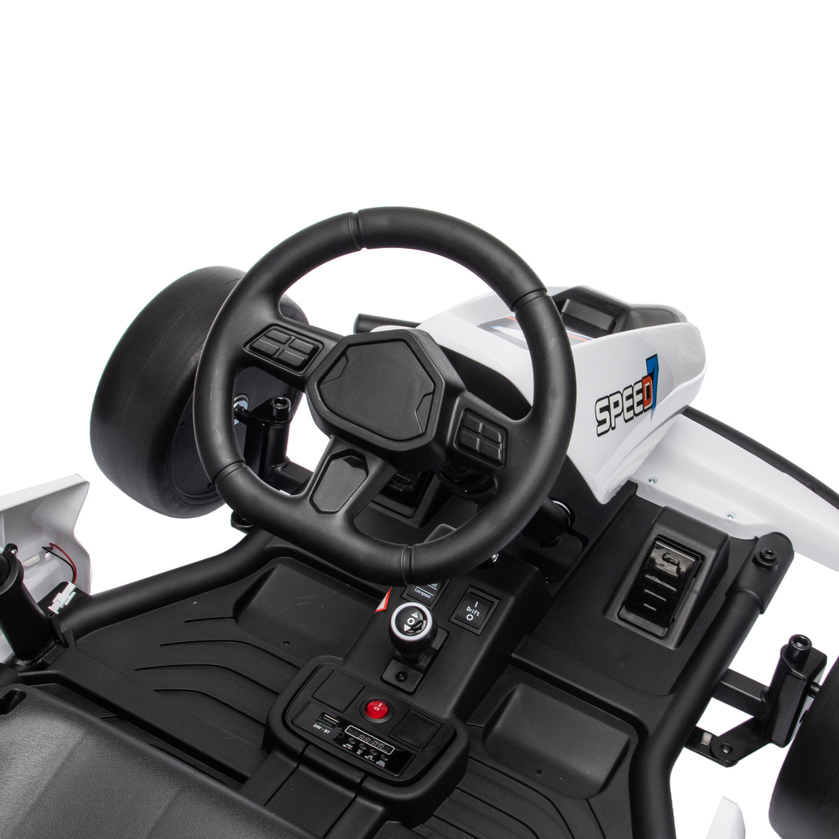 AIYAPLAY 24V Electric Drift Go Kart for Kids with Dual Motors, Soft Start, 12 KM/H High Speed, Headlight, for Ages 6-14, White
