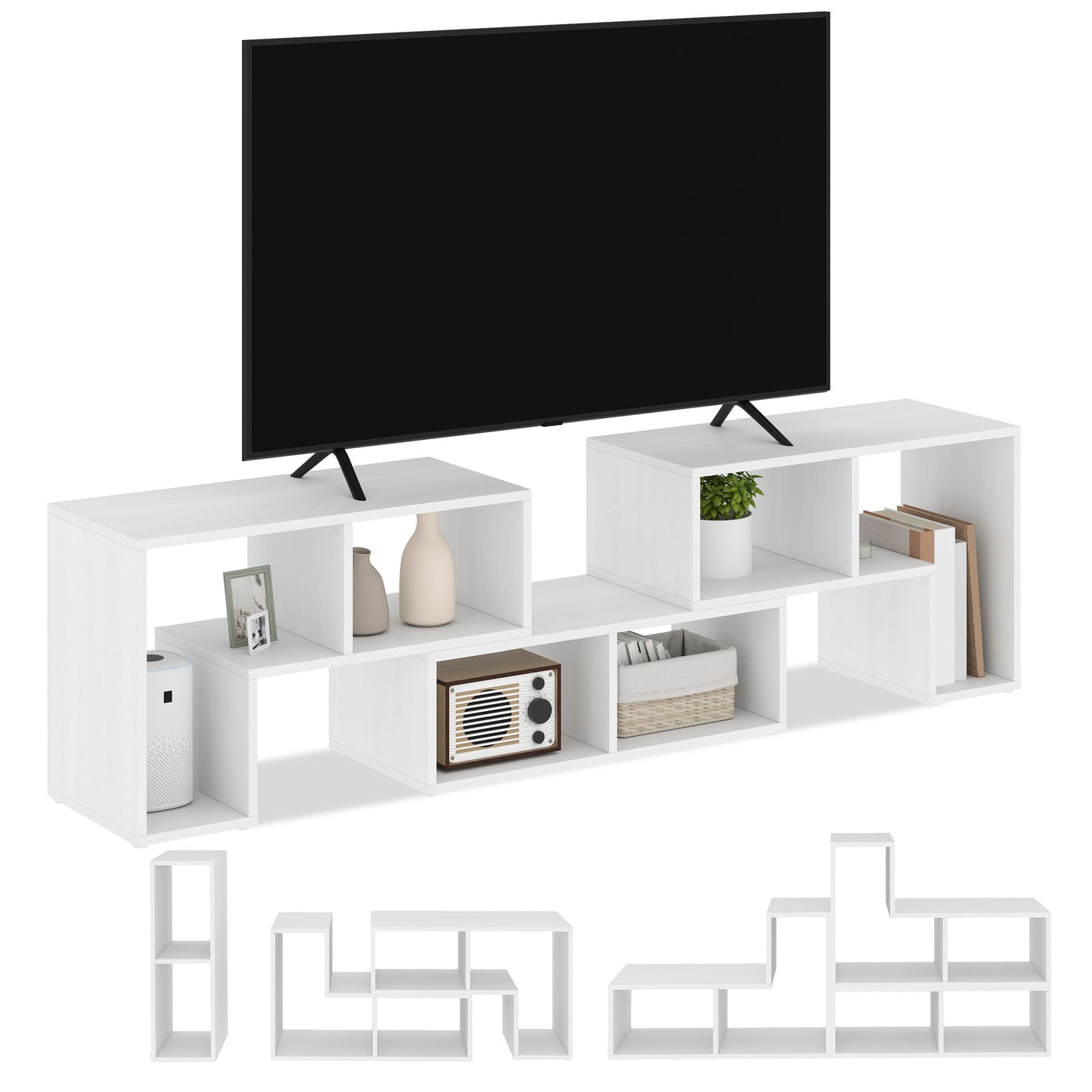 HOMCOM Three-Block Modular TV Stand - White Wood-Effect