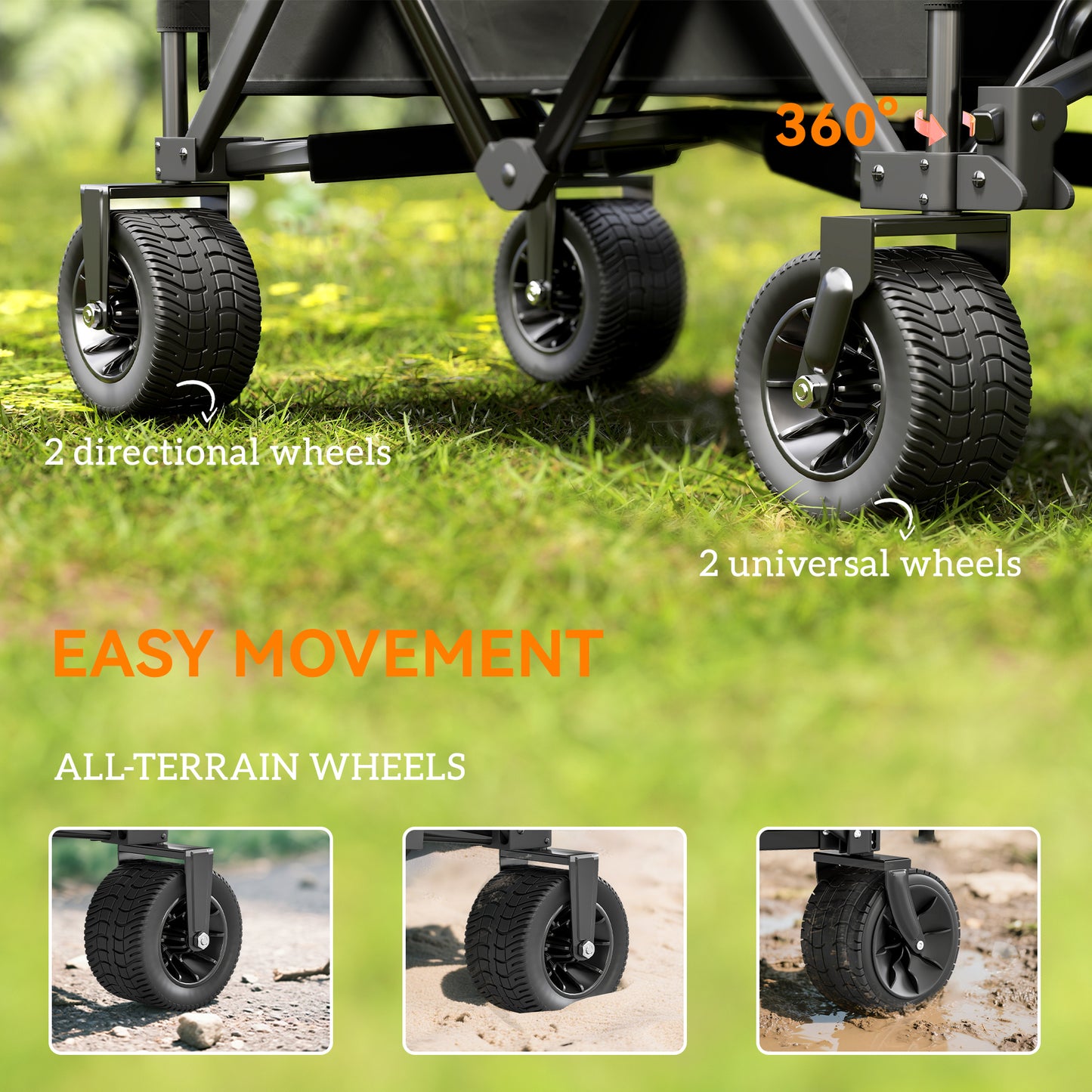 Outsunny Folding Garden Trolley, Cargo Traile on Wheels, Collapsible Camping Trolley, Outdoor Utility Wagon, Dark Grey