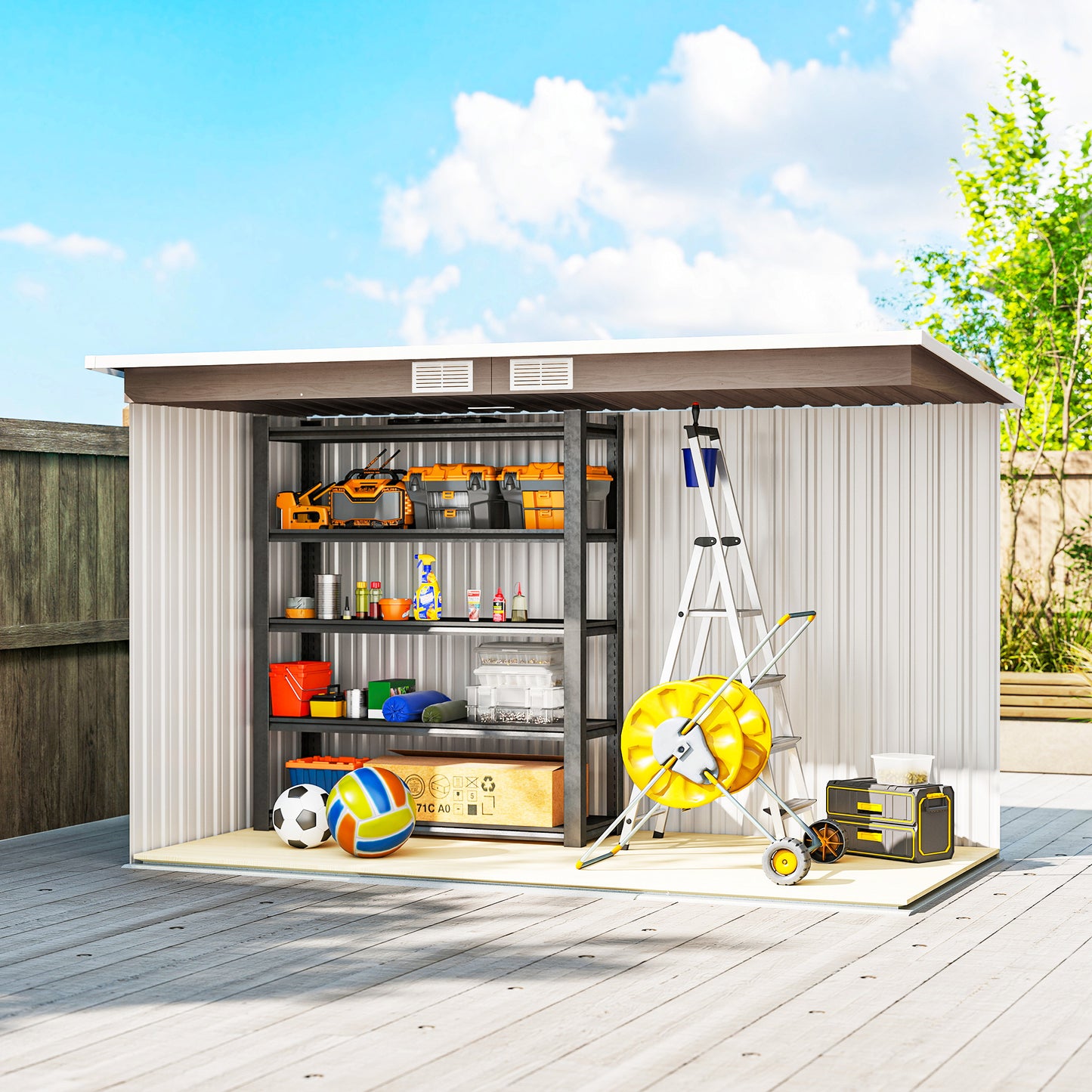 Outsunny 4 x 9ft Metal Shed, with Foundation Shed - Brown